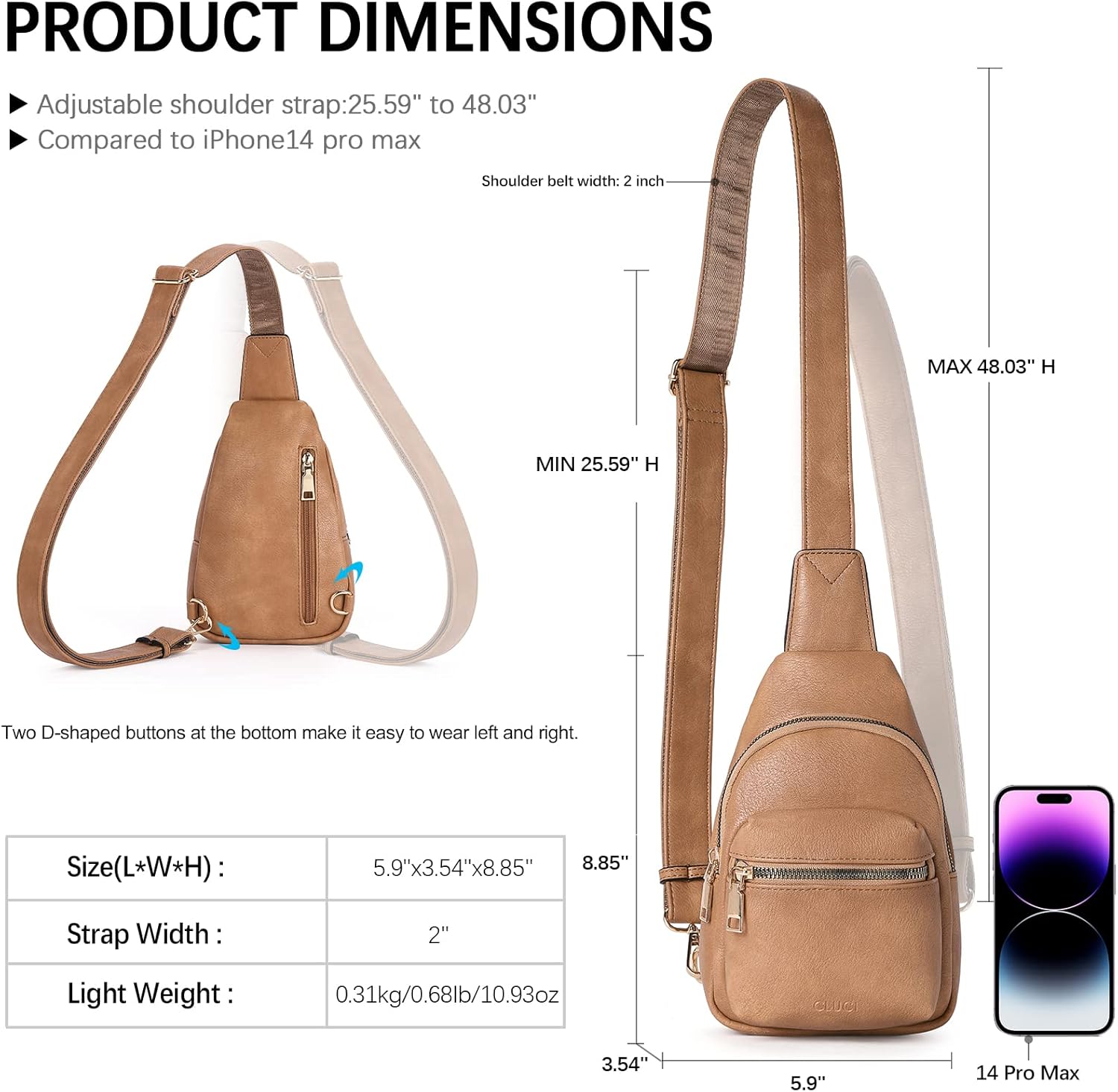 CLUCI Small Sling Bag for Women, Leather Crossbody Fanny Packs Trendy, Women's Chest Bag - Image 5