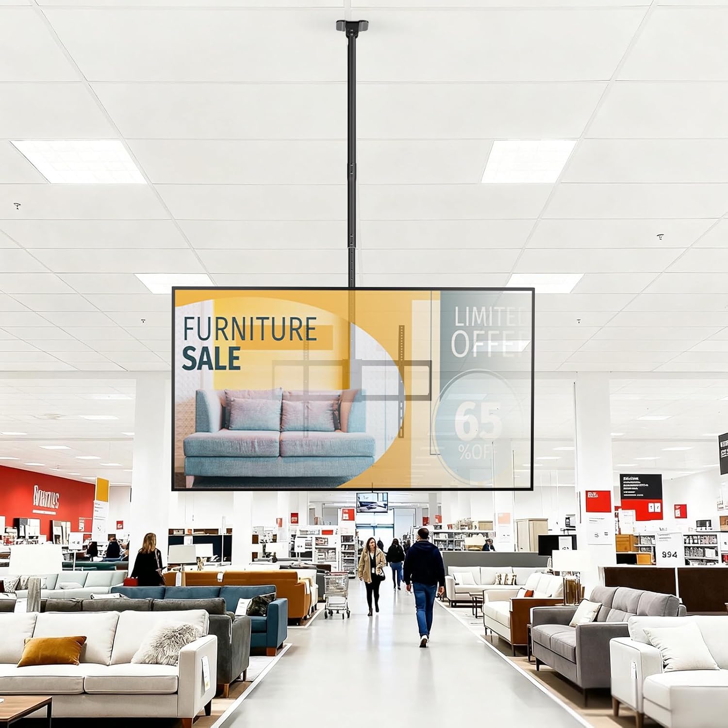 Ceiling TV Mount for 50-100 Inch Flat & Curved TVs up to 176lbs, Full Motion 360° Rotation TV Bracket with Adjustable Height, Tilt & Swivel, Max VESA 800x600mm, Fits LCD LED OLED 4K Screens, Black