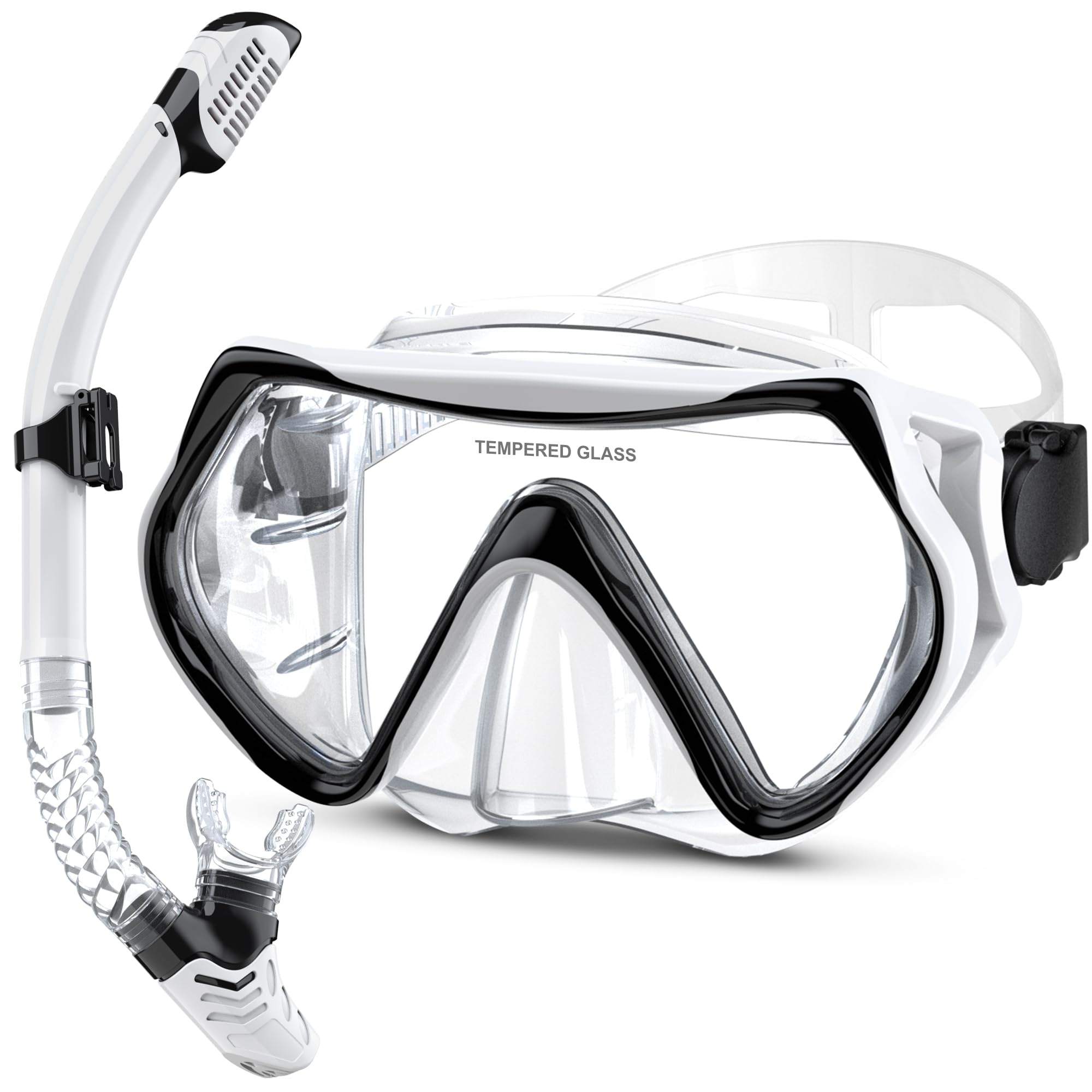 MELUMILU Snorkel Set, Snorkel Mask 180° Panoramic Wide View, Anti-Fog Scuba Diving Gear, Professional Swim Goggles for Free Breathing, Swim, Diving, (Clear White) — image 1