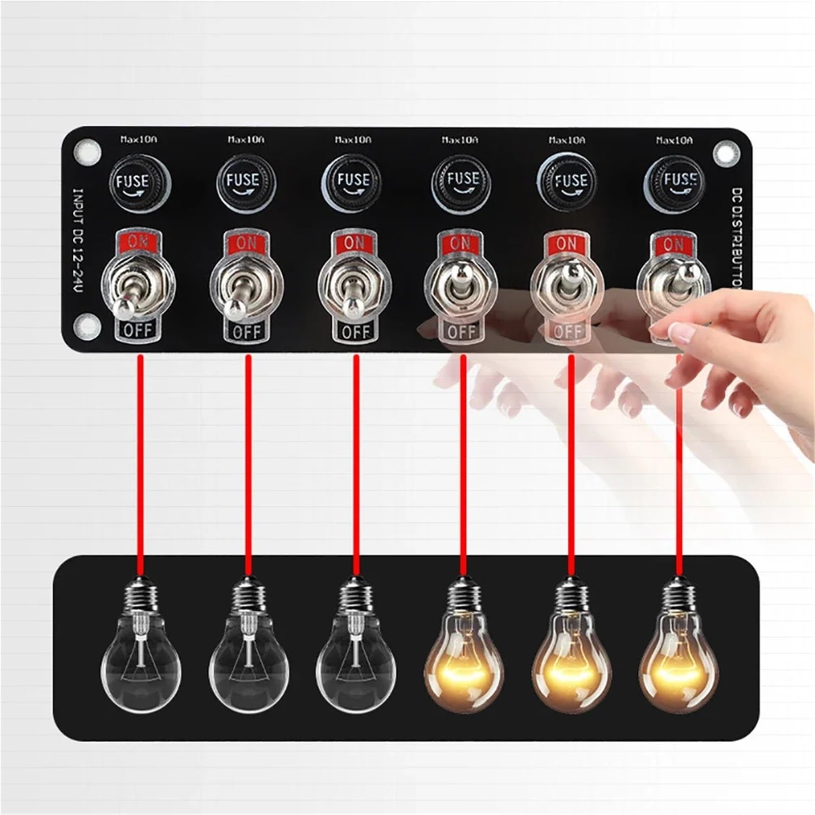 Pannello interruttori a levetta da 3/6 bande, interruttore a con fusibile 10 A, for auto corsa, camper, barche, yacht, 12 V/24 V Auto Barca Camper(6 Gang Panel)