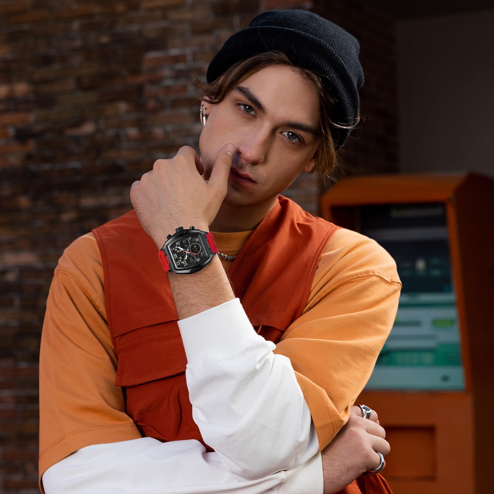 findtime Orologio da polso da uomo grande rettangolare orologio da uomo sportivo cronografo data impermeabile militare designer orologi per uomini cinturino in silicone bianco