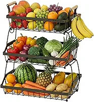 Fruteira Cesto Multiuso de Mesa 3 Andares Kleming, Cesta Organizadora de Frutas Decorativa para Cozinha, Sala, Banheiro, Mesa Posta, Fruteira de Mesa Organizador De Frutas com alça.