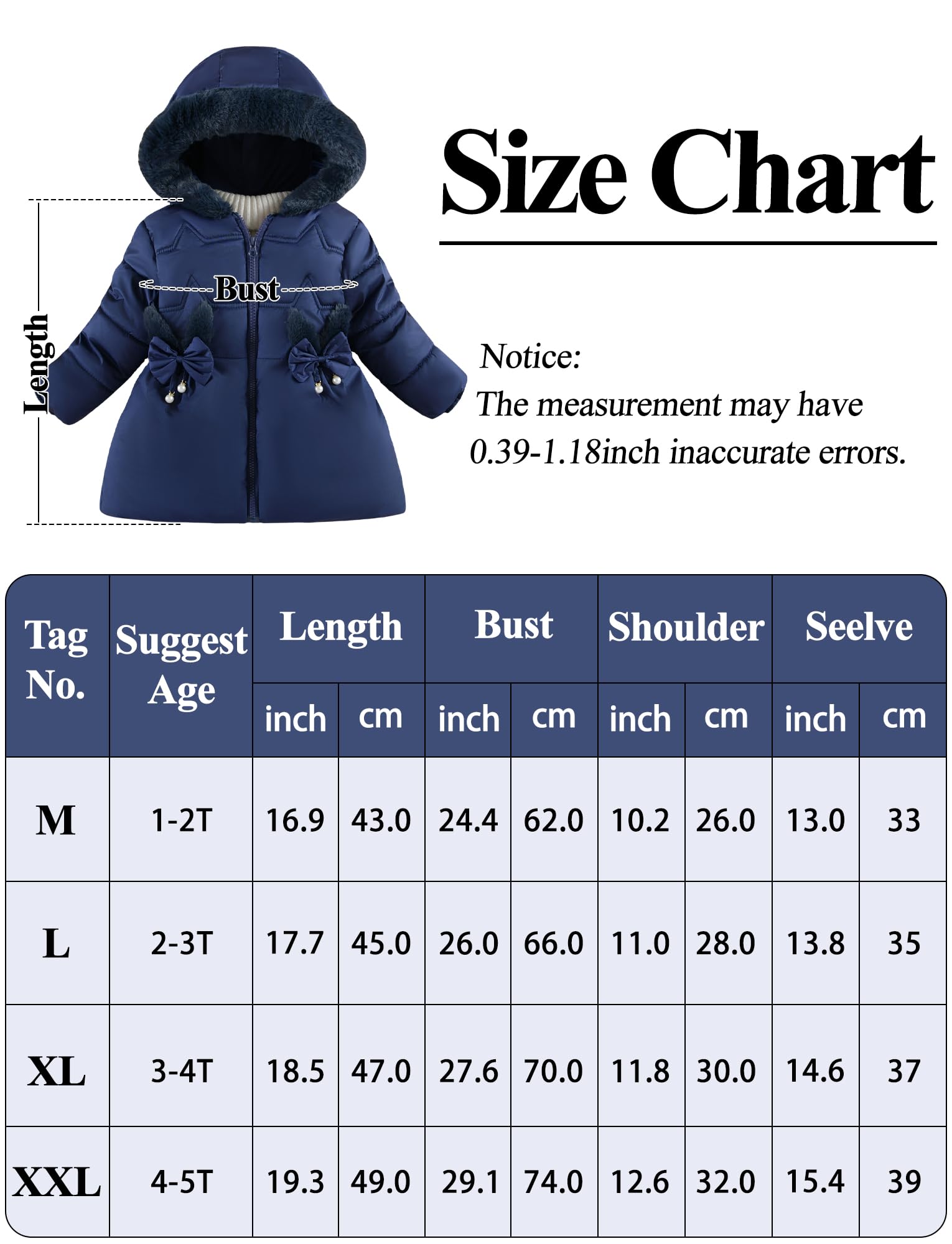Happy Cherry - Chaqueta Invierno Niña Bebé con Forro Polar Abrigo Acolchado Cálido con Capucha Niños Niñas Infantil Ropa Gruesa Caliente para Nieve Al Aire Libre - 1-5 Años