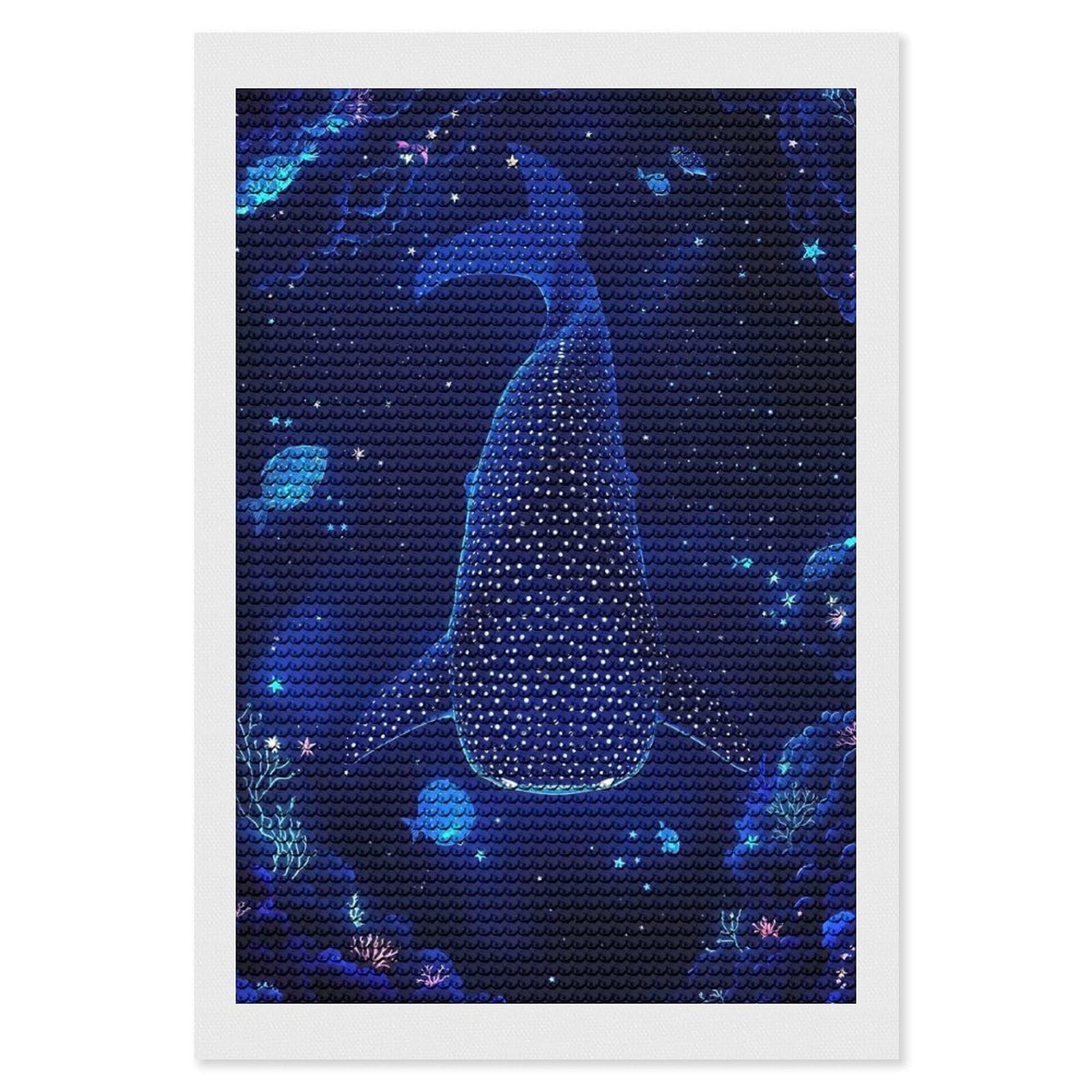 Junmoney Whale Shark in Starry Deep Ocean Full Drill Diamond Painting Kit 8"x12", for Teens, Calming Craft to Unwind, Home Wall Decor, Christmas Gift