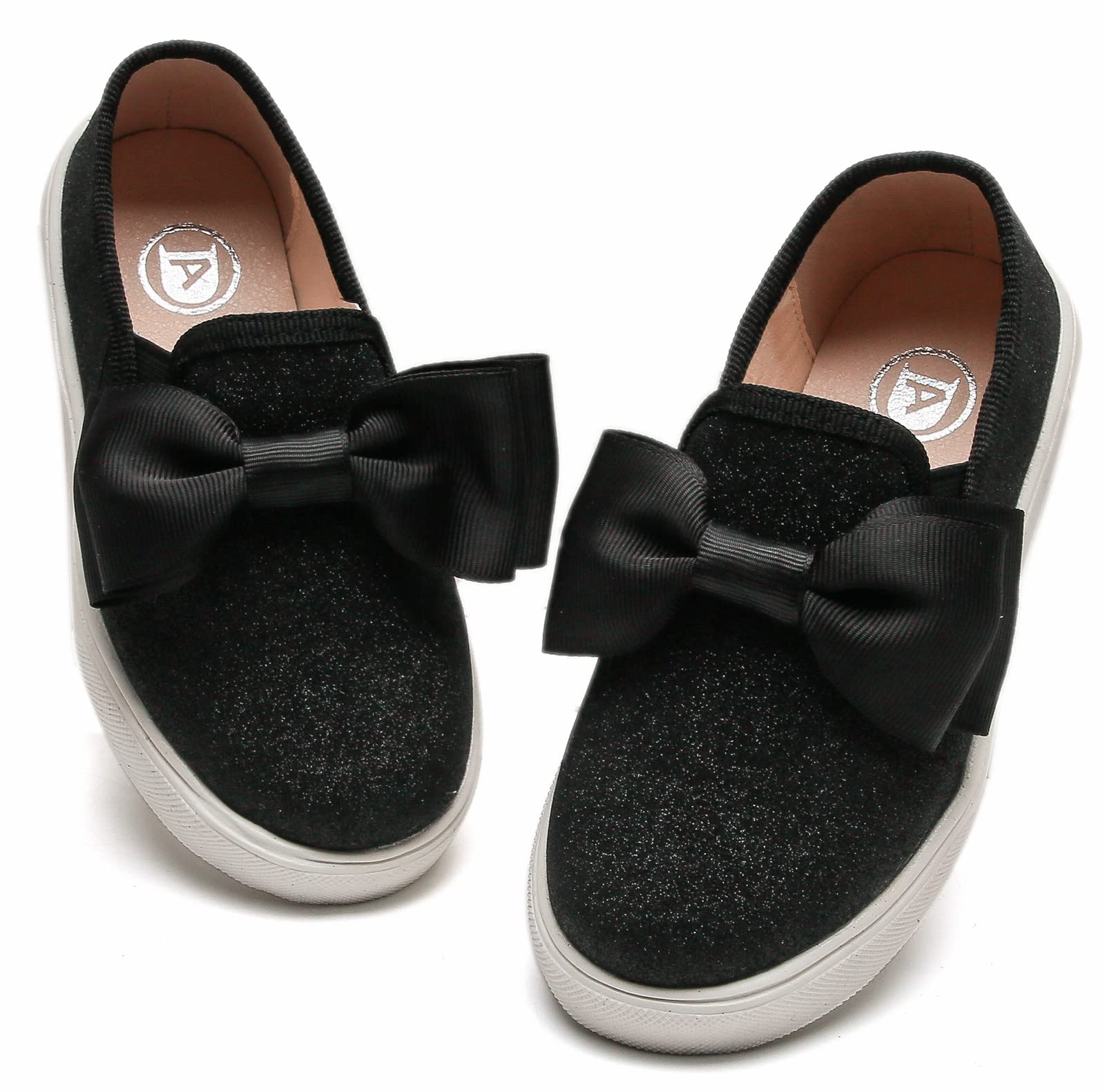 DADAWEN Girls Slip On Glitter Sneakers Cute Bow Lazy Tennis Shoes Loafers for Little Girls(Toddler/Little Kid/Big Kid)
