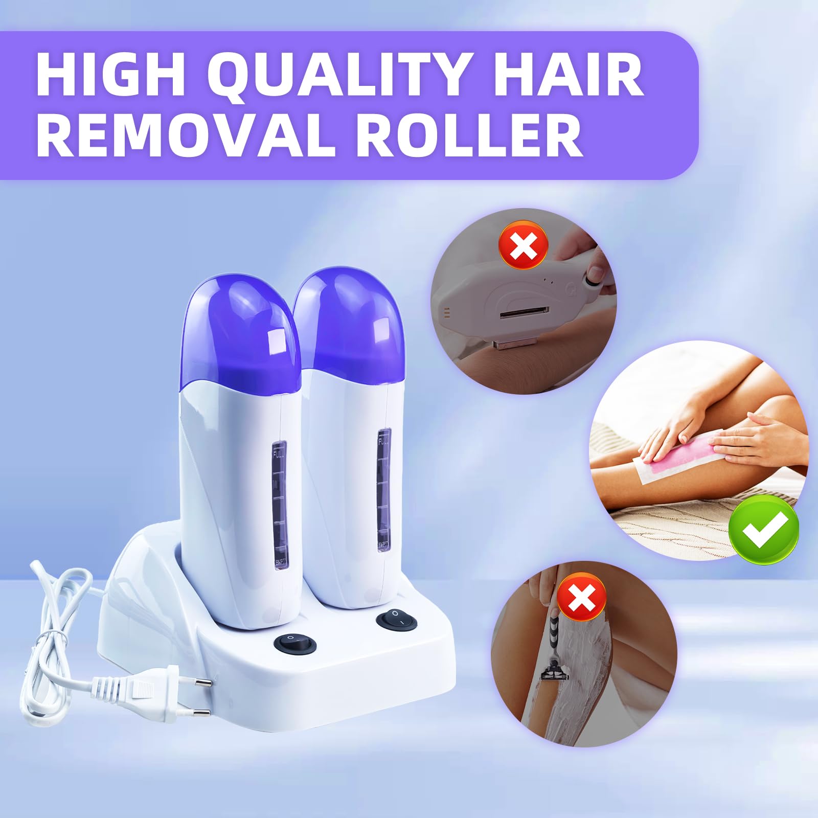 Mini Enthaarungswachs Heizung, Tragbare Roll-on Heizpatrone Wax Heater Wachswärmer zum Aufrollen mit Doppelkartuschen, Wachsen Körper Wachserhitzer Haarentfernung Maschine für Wunderschöne Haut