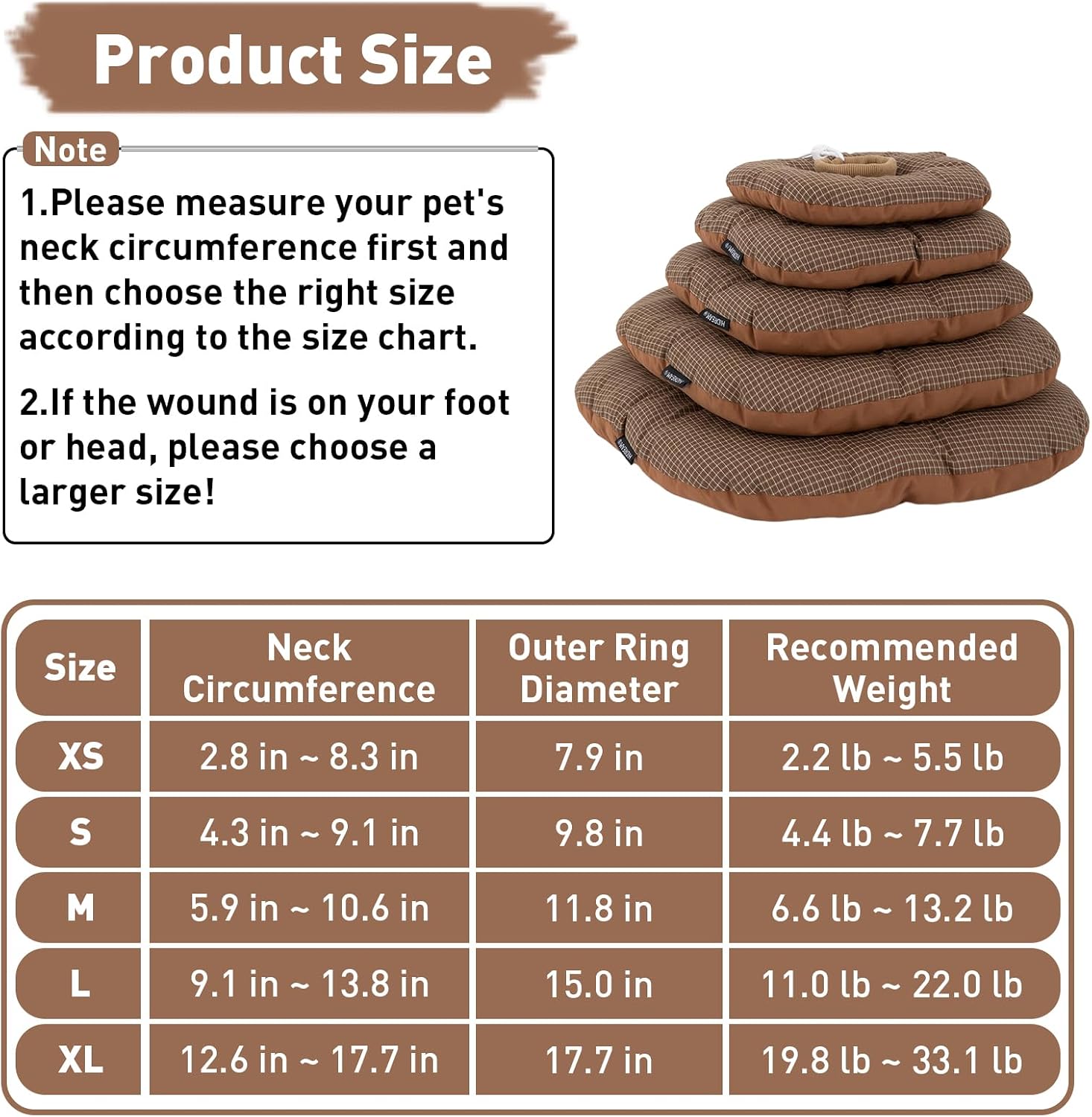 ETIAL Soft Cat Cone Collar - Elizabethan Collar for Cats, Kitten Spay Recovery Anti-Lick Cone, Adjustable Lightweight Breathable Post-Surgery Wound Healing Collar, Fluffy Pillow Design (Brown, XL)