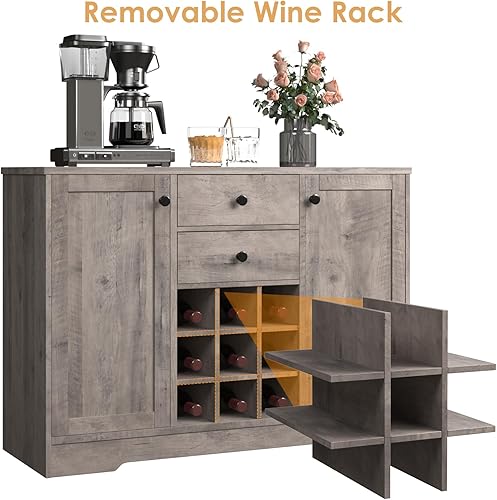 Miniatura 4 de BOTLOG Gabinete de barra de café, armario de almacenamiento de bufé de cocina con almacenamiento, 43.3 pies de aparador de buffet con cajones,