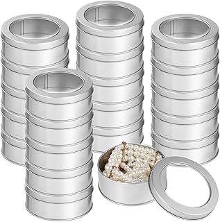 Metal Tin Cans, 20 Pieces, 6-Oz Round Holders with See-Through Tops, Empty Food Jars for Tea, Candies, Candles Storage, Silver Tins for Trip, Workplace, Kitchen