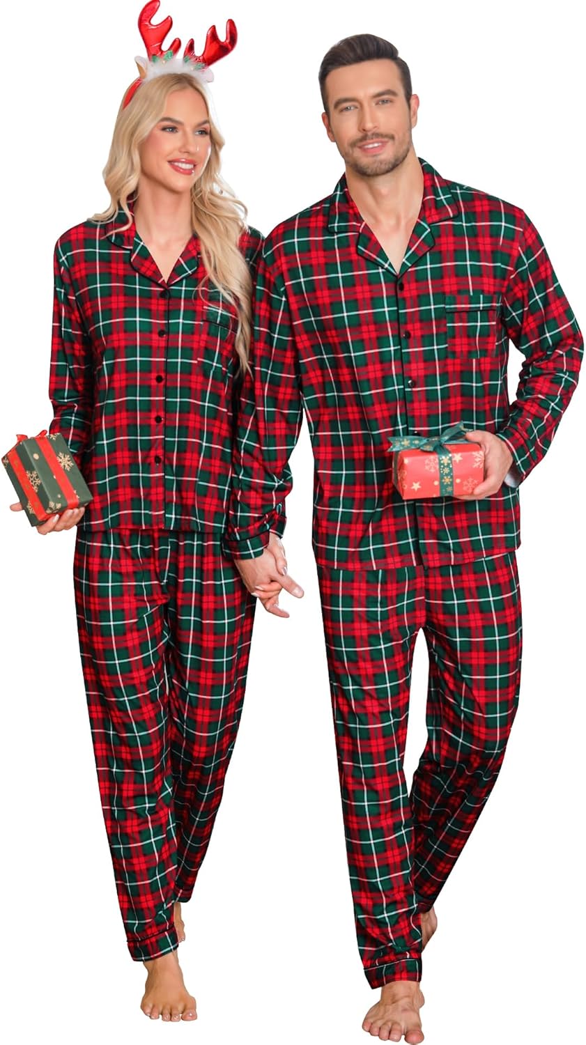 SWOMOG Family Christmas Pajamas Set Women & Men & Kids Long Sleeve Pj Set Party Sleepwear Button-Down Loungewear Set