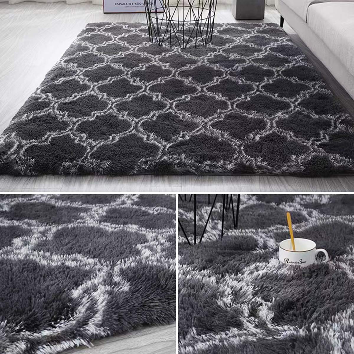 Tappeti Salotto Shaggy Tappeto a Pelo Lungo Tappeto Peloso Soggiorno Salotto Moderno Cameretta Tappeti Pelosi Camera da Letto Morbido Tappetino Antiscivolo Morbido e Soffice (Nero, 120*160cm)