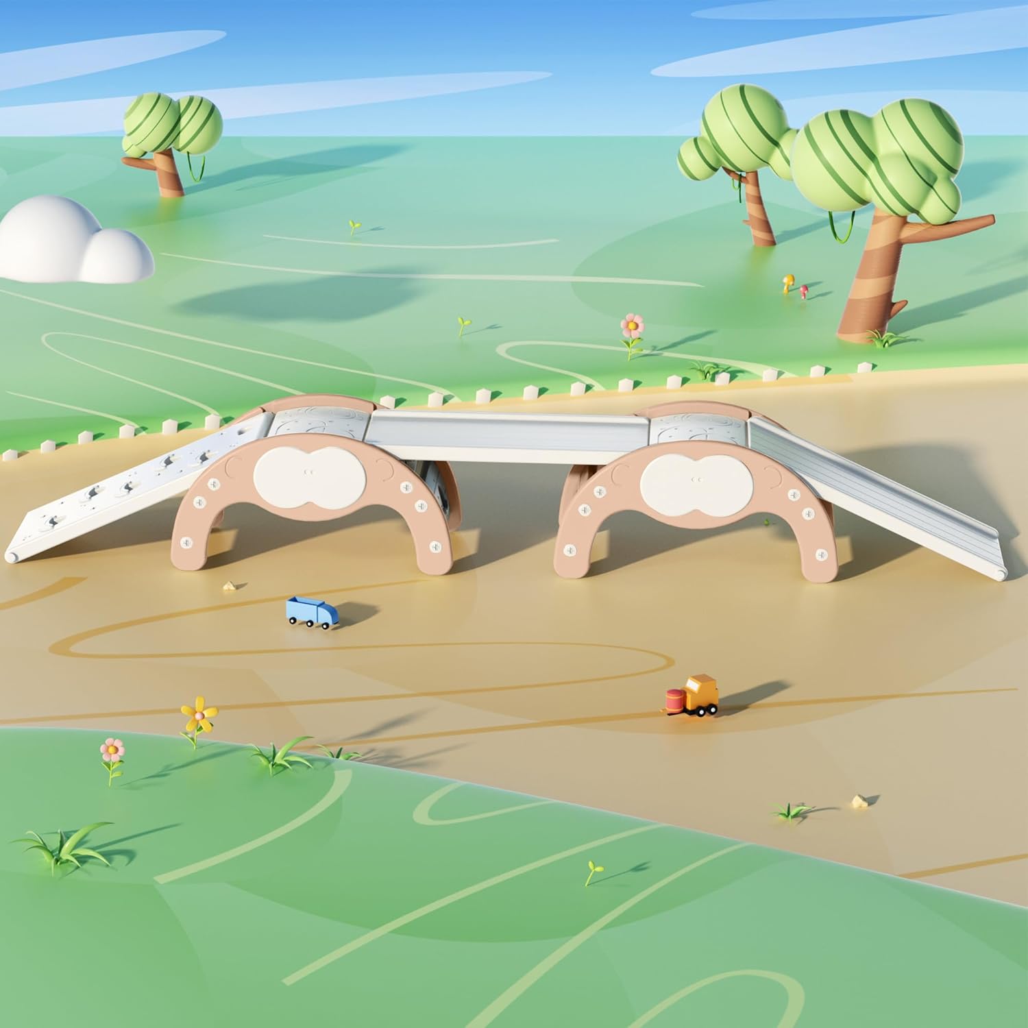 Children's Indoor Climbing Slideway Swing Playground 4-in-1 Function: Slide, Rock Climbing, Balance Board and Cradle Safe and Solid Montessori Toys Orange（2 Climbing Frame+3 Sliding Plate）