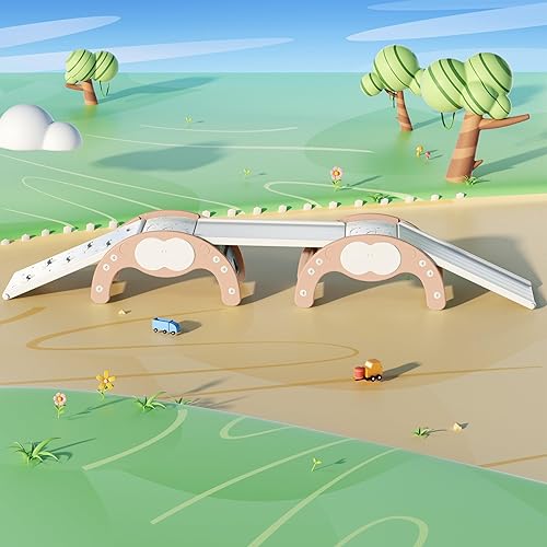 Children's Indoor Climbing Slideway Swing Playground 4-in-1 Function: Slide, Rock Climbing, Balance Board and Cradle Safe and Solid Montessori Toys Orange（2 Climbing Frame+3 Sliding Plate）