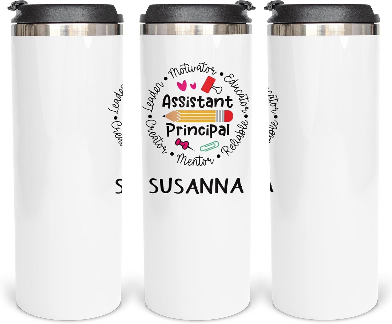 Assistant Principal Sublimated Vacuum Insulated Water Bottle for Her, School Admin Appreciation Gift Cup with Lid, End of Year Gift for Teacher Stainless Steel Bottle, High School Team Staff Gift