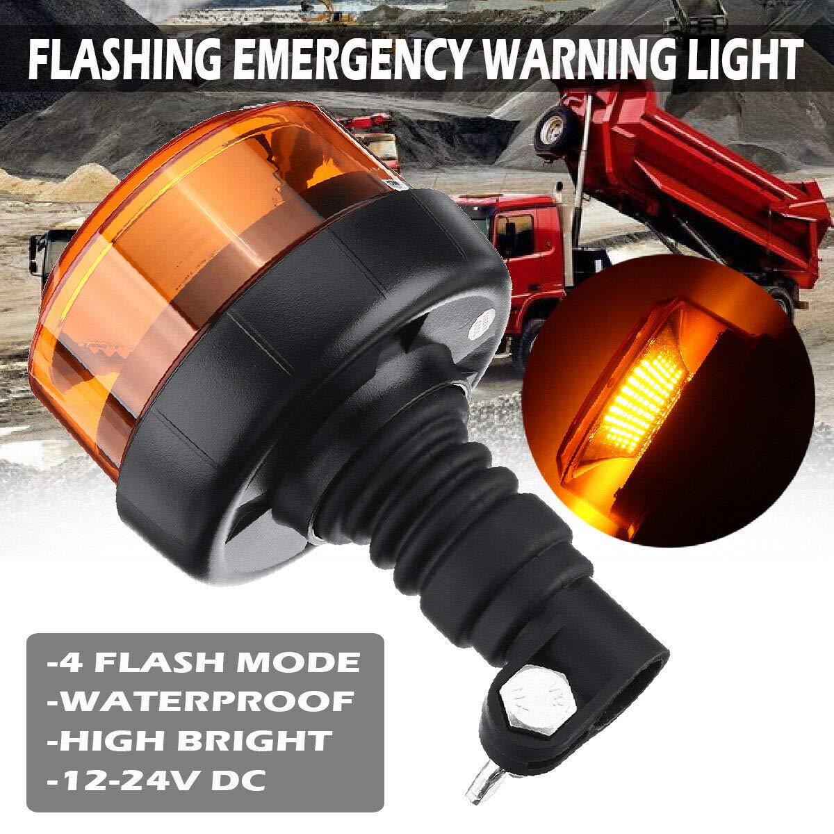 JJ Lot de 2 Gyrophares Led Orange 12V 24V ECE E9 R65 4 Modes d'Éclairage Ambre Tige DIN Flexible Camion Tracteur