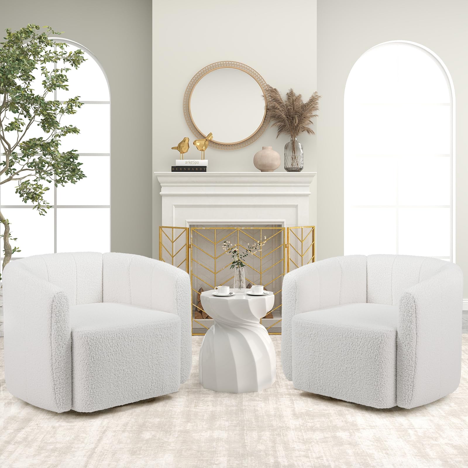 GIANTEX Sillón Giratorio con Respaldo Curvado y Asiento Suave, Silla Sofá Acolchada de Tejido Sherpa, 83 x 70 x 65 cm, Carga hasta 160 kg, Sillón de Relax para Salón, Dormitorio, Oficina