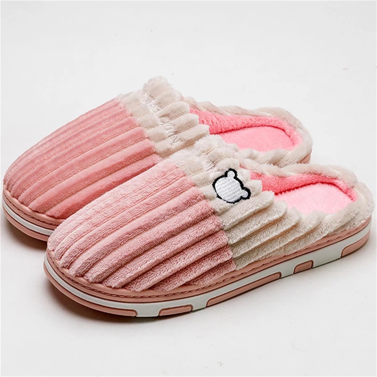 ERHTGUO Smile Women Confinement Soft Cotton Slippers Warm Non-slip Plush Home Men Winter Couple(Color4,44-45)