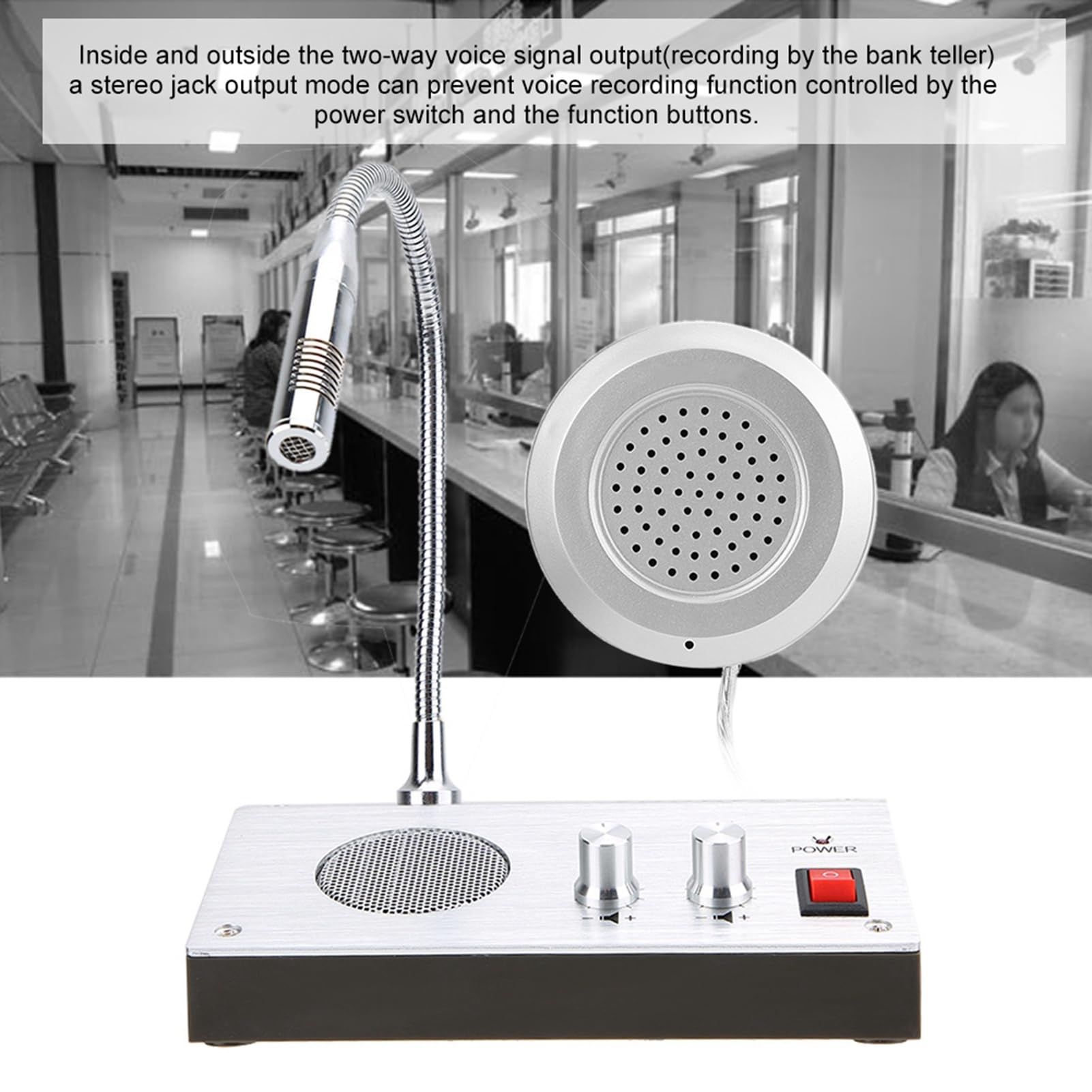 Micrófono de Intercomunicación, Altavoz de Micrófono de Ventana de Vidrio, Estación de Hospital del Banco Ventana Walkie-Talkie con Anti-interferencia y Salida de Grabación de Audio Bidireccional(EU)