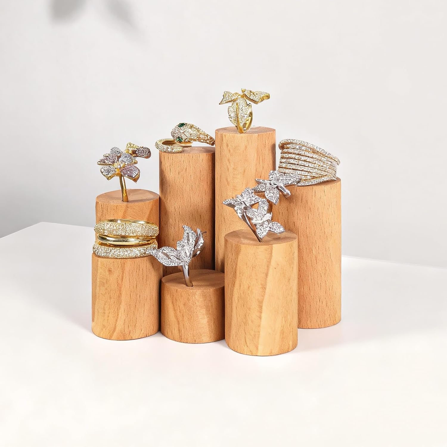 Solid Wood Ring Display Stand Set Jewelry Showcase Holder - Natural Wood Engagement & Wedding Jewelry Display Cone(7 Sizes) image 5