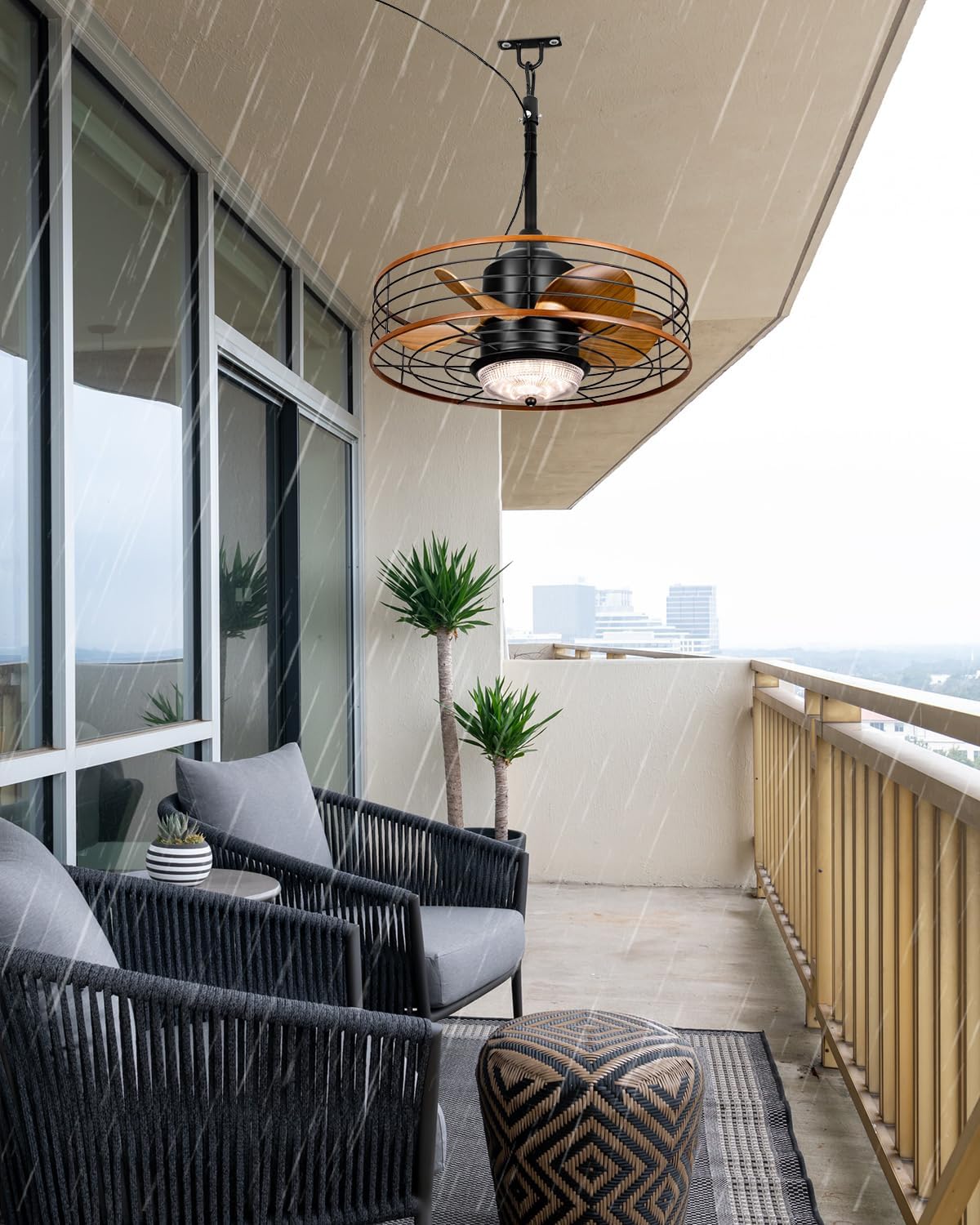 20" Outdoor Ceiling Fan with Lights and Remote Control, Black Gazebo Ceiling Fans 6 Speeds, Portable Hanging Waterproof Caged Ceiling Fan with Dimmable LED Lights for Gazebo, Patios