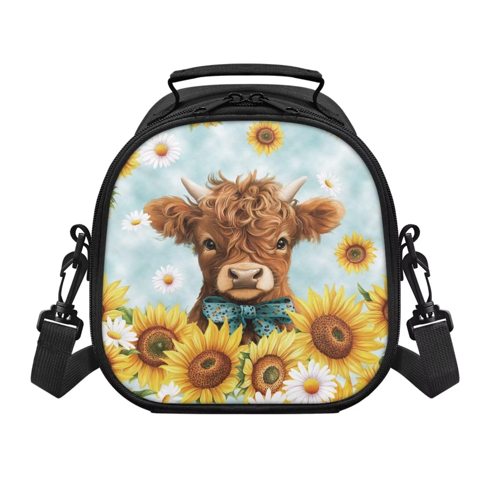 QUJUFOZY Cute Highland Cow Lunch Bag for Girls Sunflower Highland Cow Insulated Lunch Box Back to School Toddler Snacker Containers Portable Lunch Box Thermal Meal Tote Kit for Picnic Trip — image 1