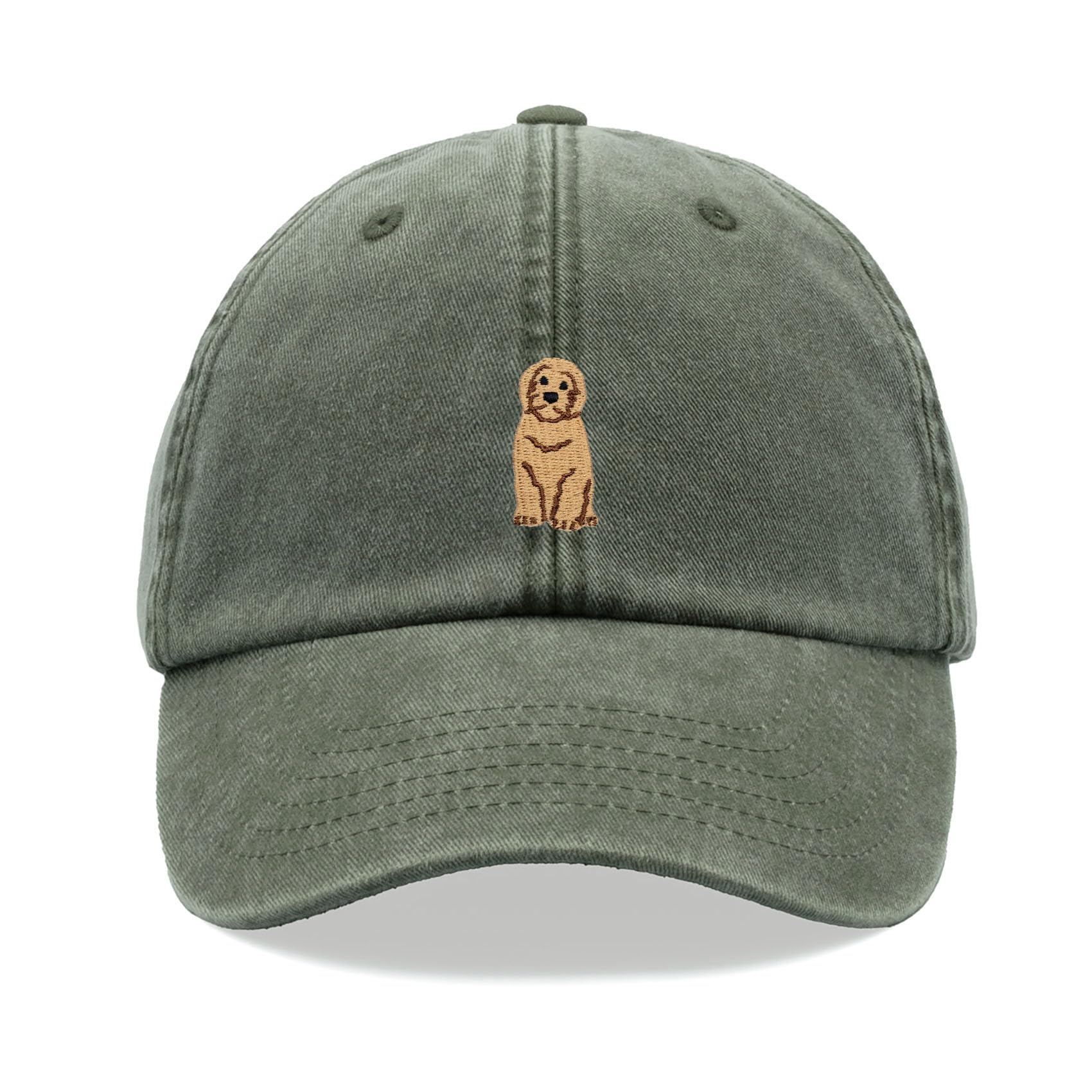 Doodle Dog Golden Baseball Cap Vintage Washed Unisex Dad Hat Adjustable Labradoodle Goldendoodle Olive