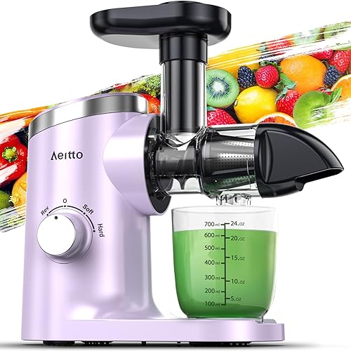 Aeitto Juicer Machines, Cold Press Juicer, Masticating Juicer, Celery Juicers, with Triple Modes,Reverse Function & Quiet Motor,Easy to Clean with Brush, Recipe for Vegetables And Fruits, Purple
