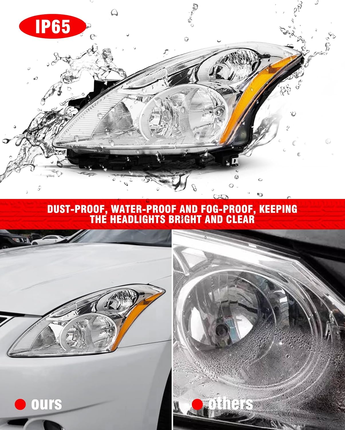 for Nissan 10 11 12 Altima 4Door Sedan Headlights Compatible with 2010 2011 2012 Altima Headlamp Assembly Chrome Housing Amber Reflector Replacement Driver and Passenger Sides（W/O Bulbs）