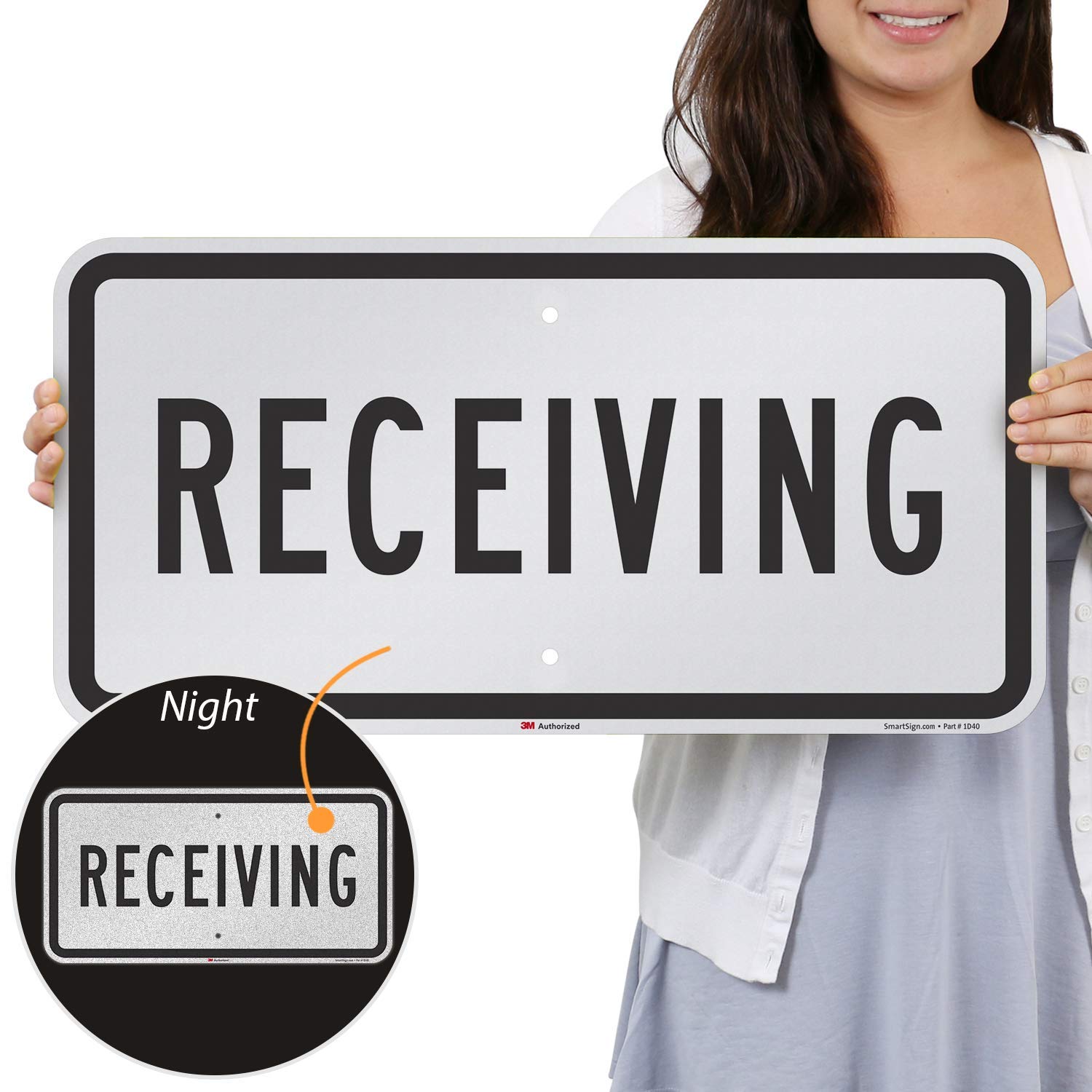 SmartSign "Receiving" Sign | 12" x 24" 3M Engineer Grade Reflective Aluminum