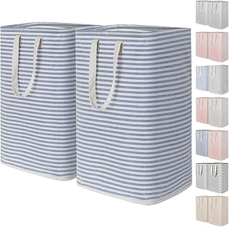 Lifewit 2 Pack Laundry Hamper Large Collapsible Laundry Baskets, Freestanding Waterproof Clothes Hamper with Easy Carry Handles in Laundry Room Bedroom Bathroom College Dorm, Blue, 2 x 80L
