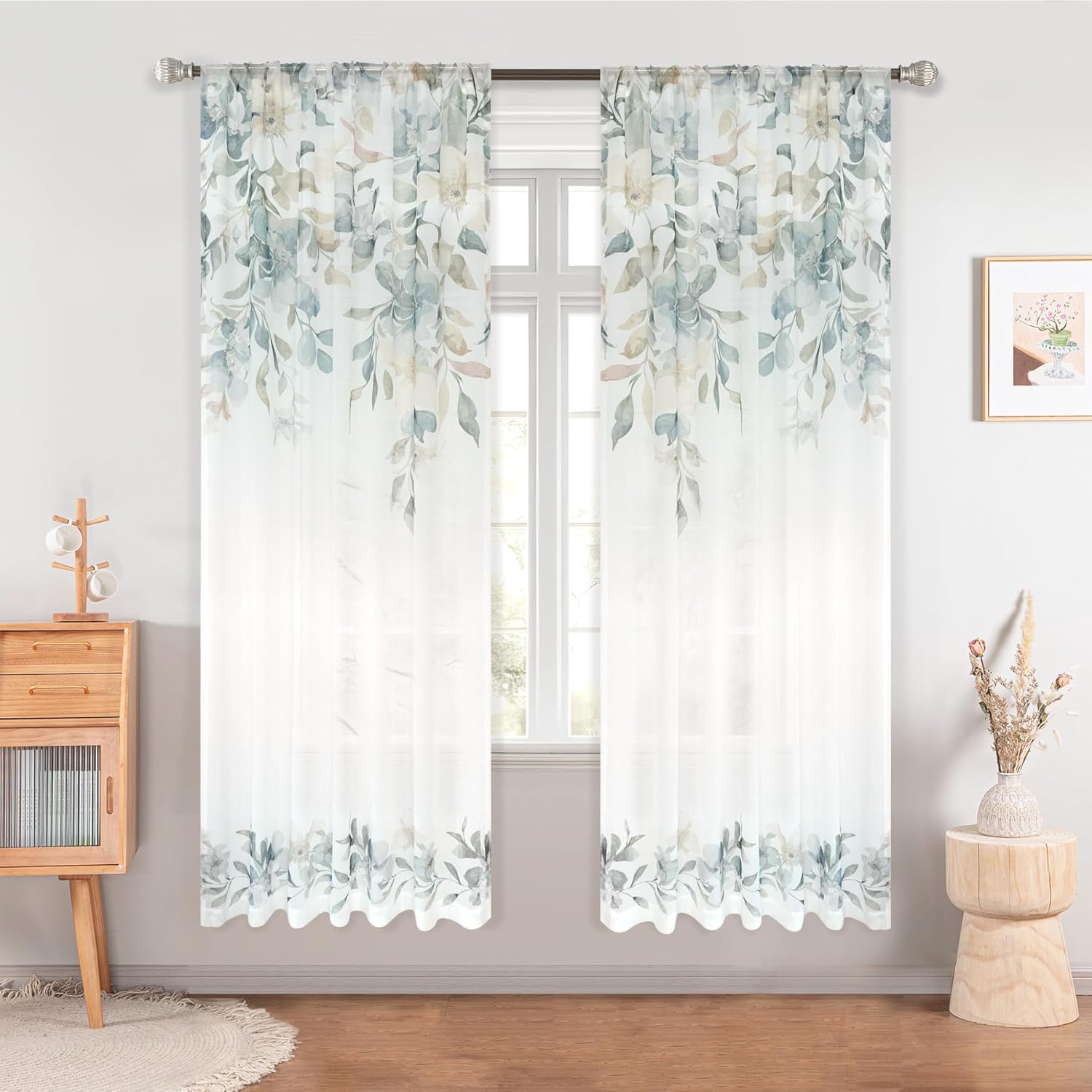 Amazon.com: DriftAway Floral Sheer Curtains for Living Room Leaves Printed Sheer Drapes Light ...