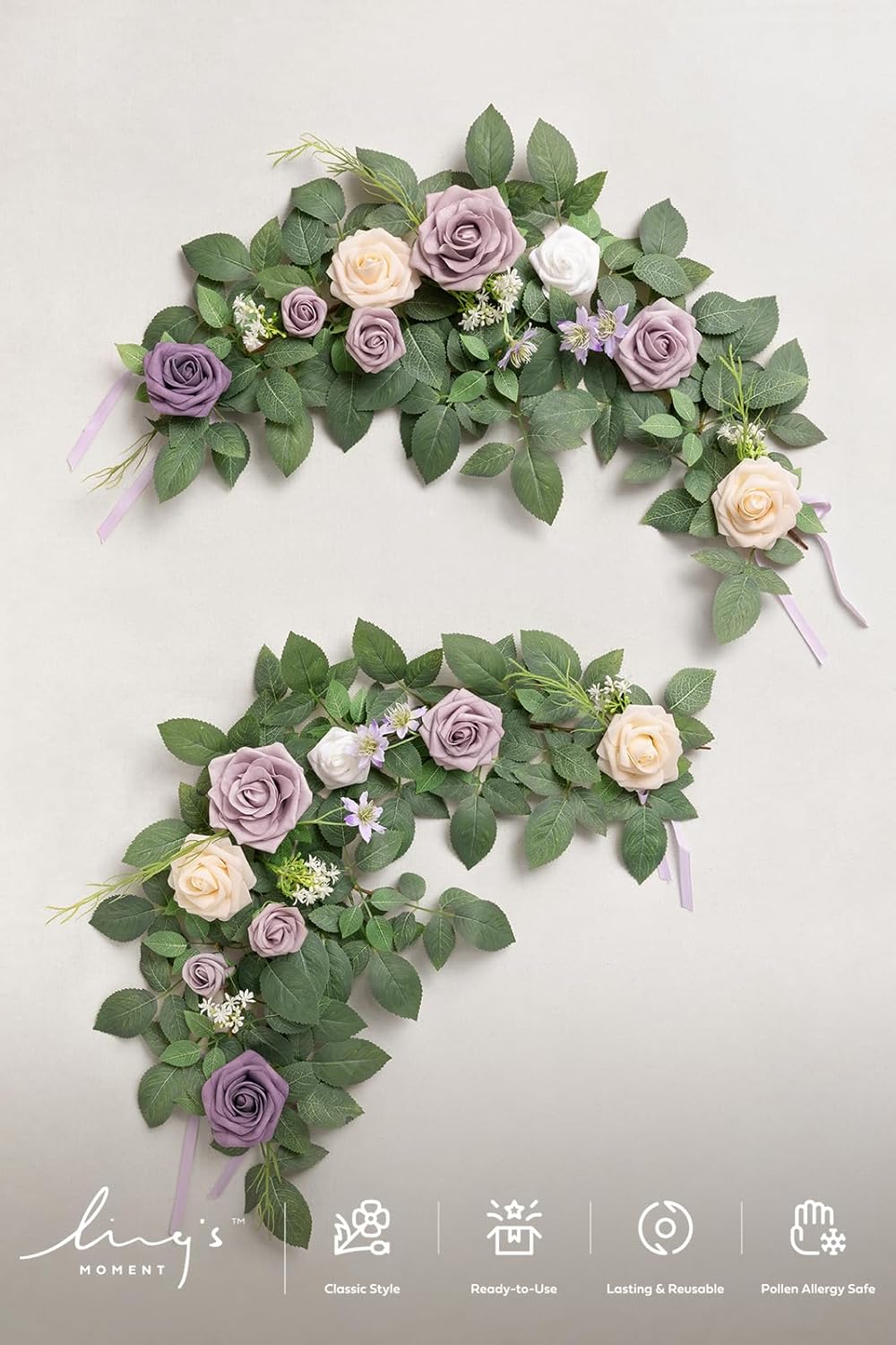 Ling's moment 2Pack 2ft Lilac & Gold Artificial Flowers Garland Light Purple Lantern Flower Arch Floral Centerpieces Wedding Aisle Decor Chair for Signs Table Wall Window Cake Decoration