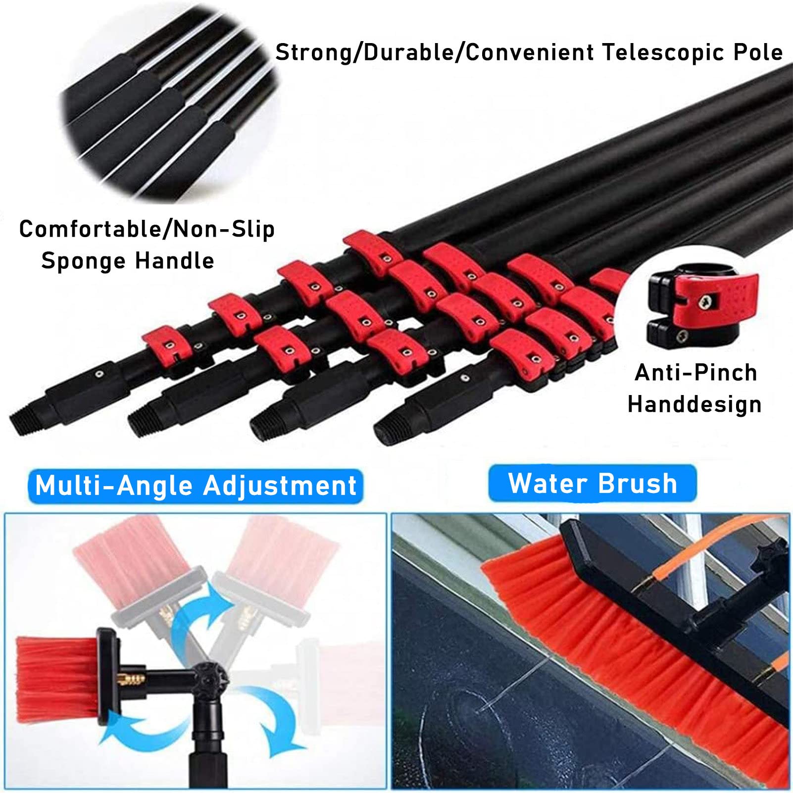 Pértiga para Limpieza de Ventanas de 3 a 12 m, pértiga Ajustable de 12 m para Limpieza de Ventanas, pértiga con Suministro de Agua/Manguera, Herramienta para Limpieza de