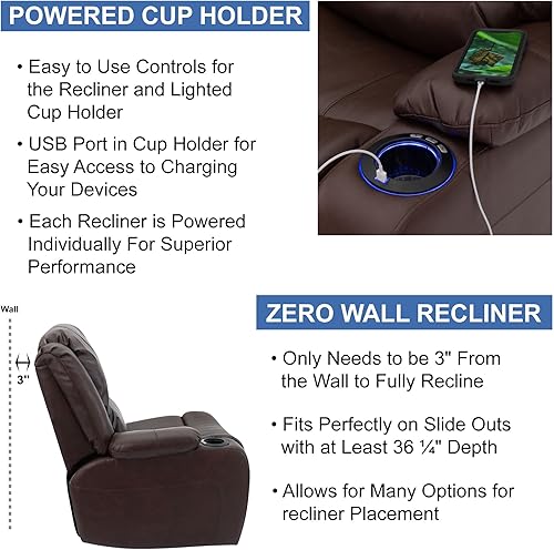 Miniatura 25 de RecPro Charles - Sofá reclinable doble de pared de 58 pulgadas, para autocaravana, con tela mejorada (color plomizo)