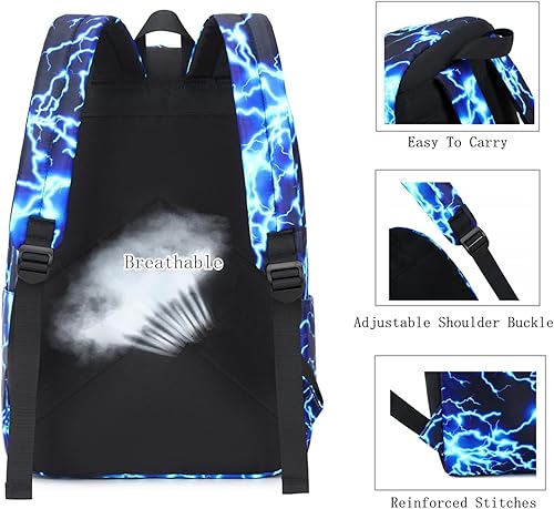 Miniatura 5 de mezhsa Mochila escolar para niño, mochila primaria relámpago medio, portátil, portátil, impermeable, ligera, de 17 pulgadas, 1-azul, Mochilas de