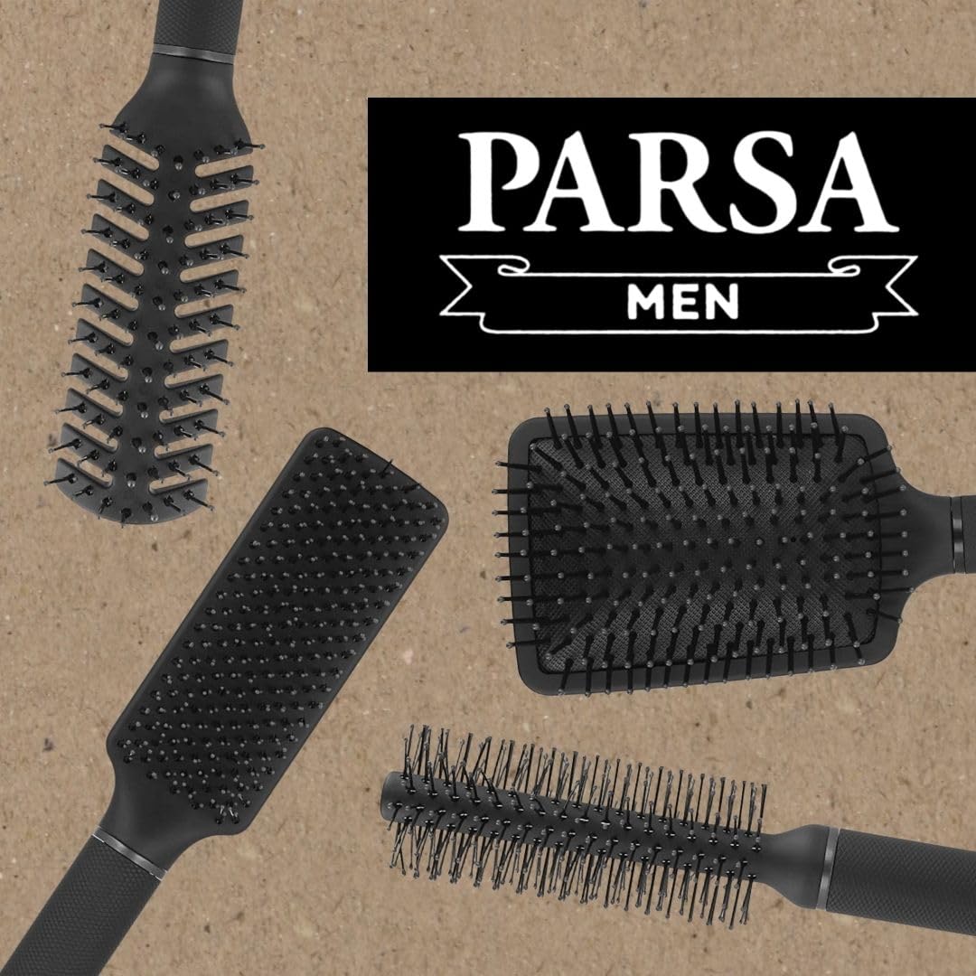 PARSA Men Cepillo Secador para Estilizado Máximo con Pins Antiestáticos, Ideal para Todos los Tipos de Cabello y Longitudes, Cepillo para Hombre