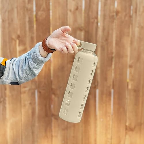 Miniatura 7 de purifyou Tapa de repuesto para botella de agua de vidrio reutilizable de 40, 32, 22, 12 onzas con marcas de tiempo y volumen, funda de silicona