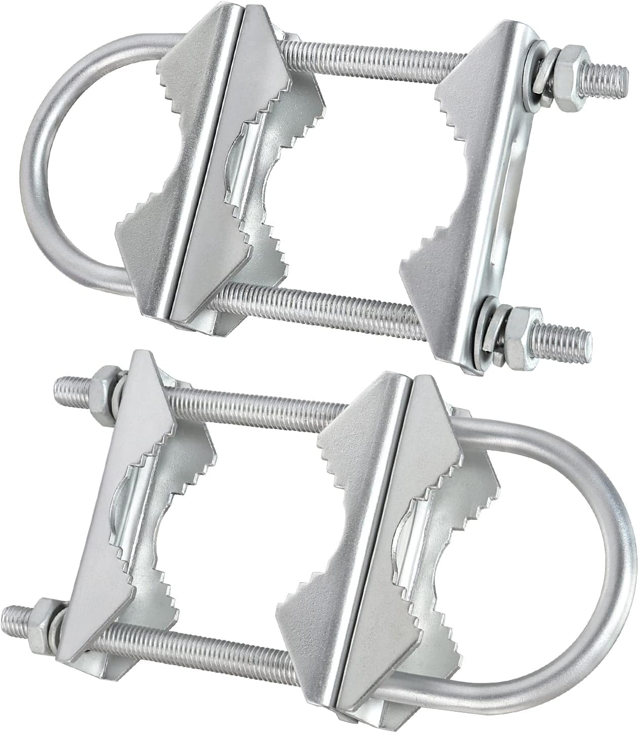 Eightwood Doppio Morsetto Per Antenna A V – 2 Set Con Bulloni A U, Antiruggine, Per Pali Da 25 A 54 Mm, TV, CB E Ham