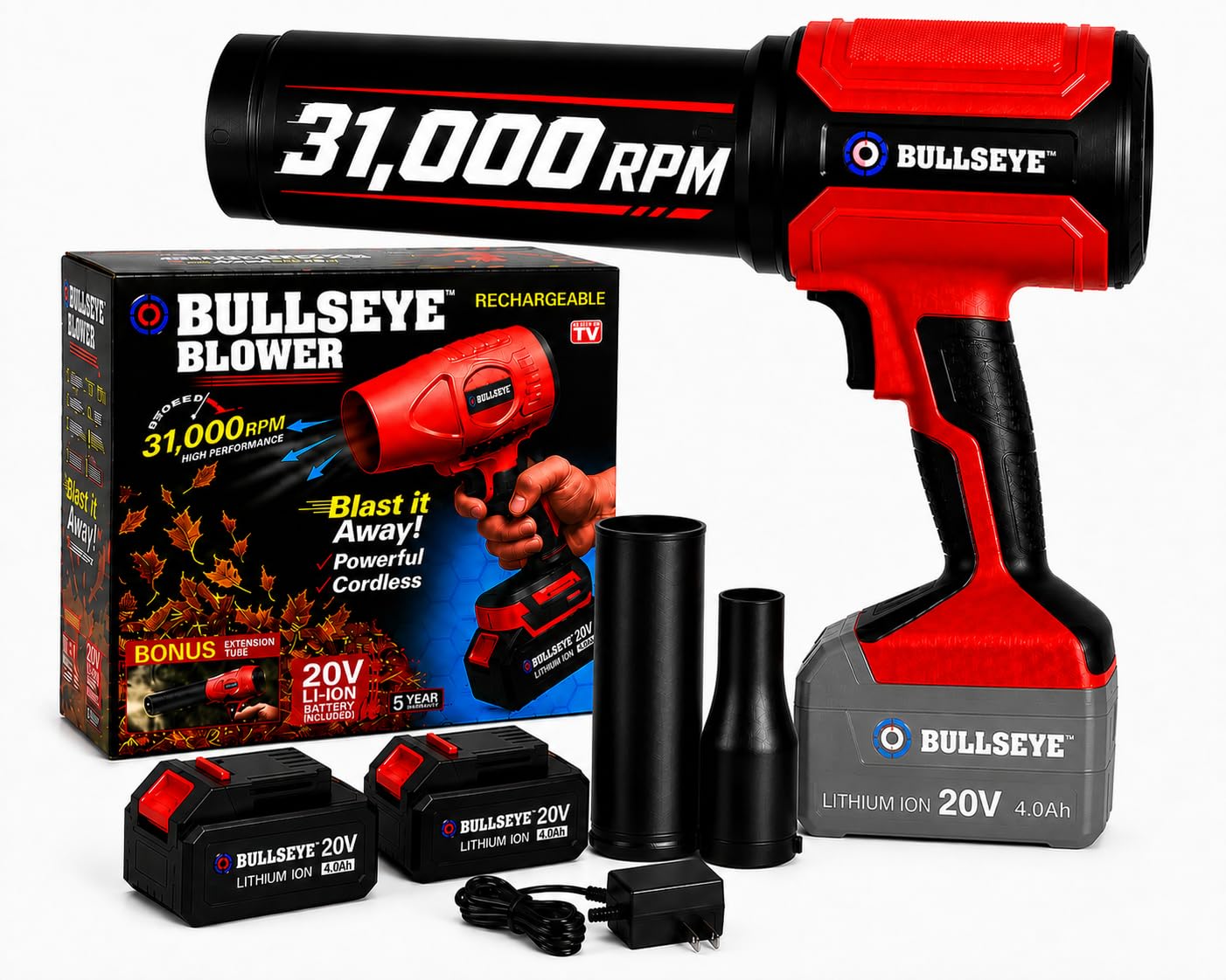 Snapklik.com : Bullseye Blower MAX 31,000 RPM Leaf Blower, 2 Batteries ...