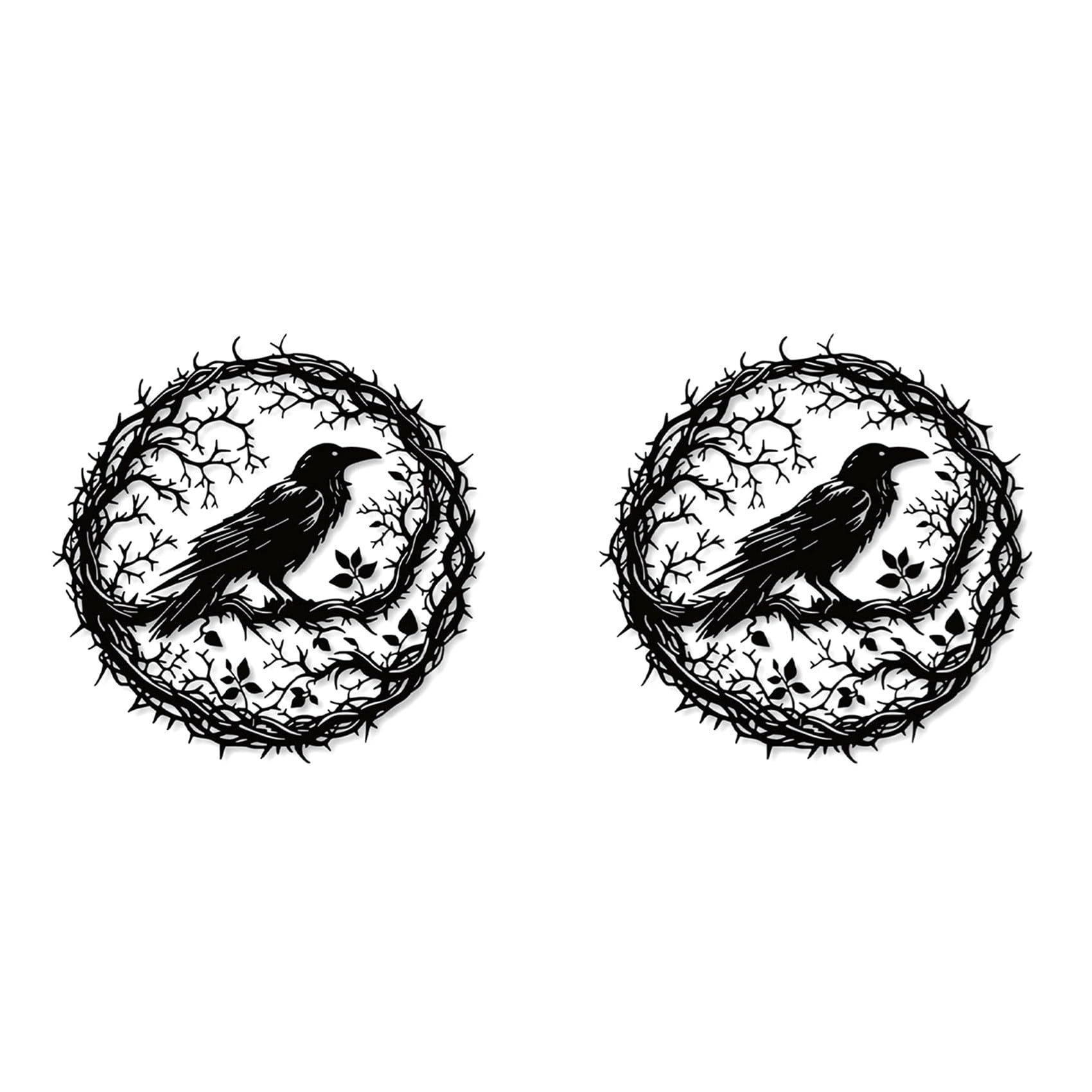 Vjsujehgy 2X Raven Bird Metal Wall Art,Crow Wall Art Decor Sculpture, Design Home Decor