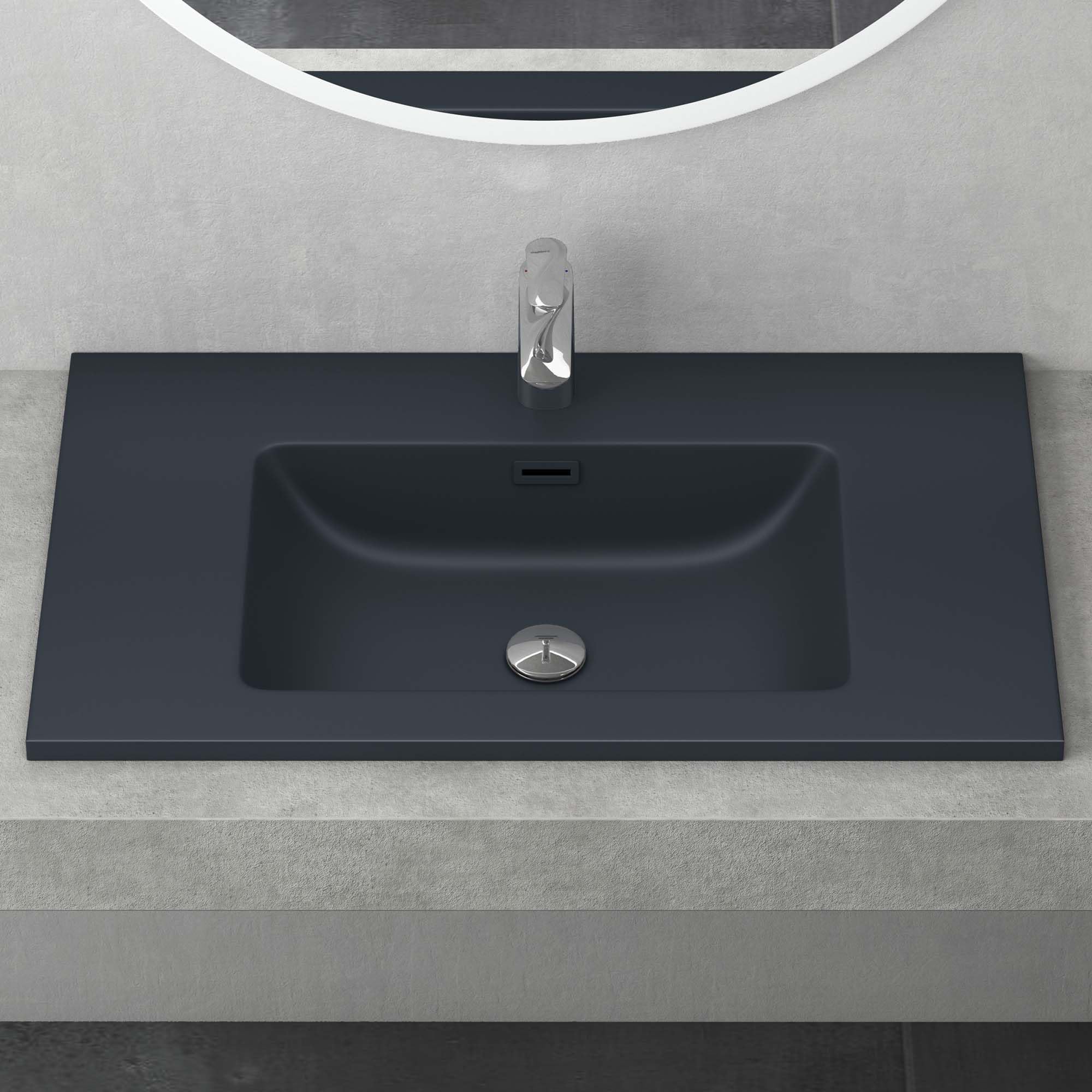 Mai & Mai Waschbecken Einbauwaschbecken Colossum02-800, BTH: 80x48x15,5cm, Waschtisch Einbauwaschtisch aus Mineralguss in matt Anthrazit