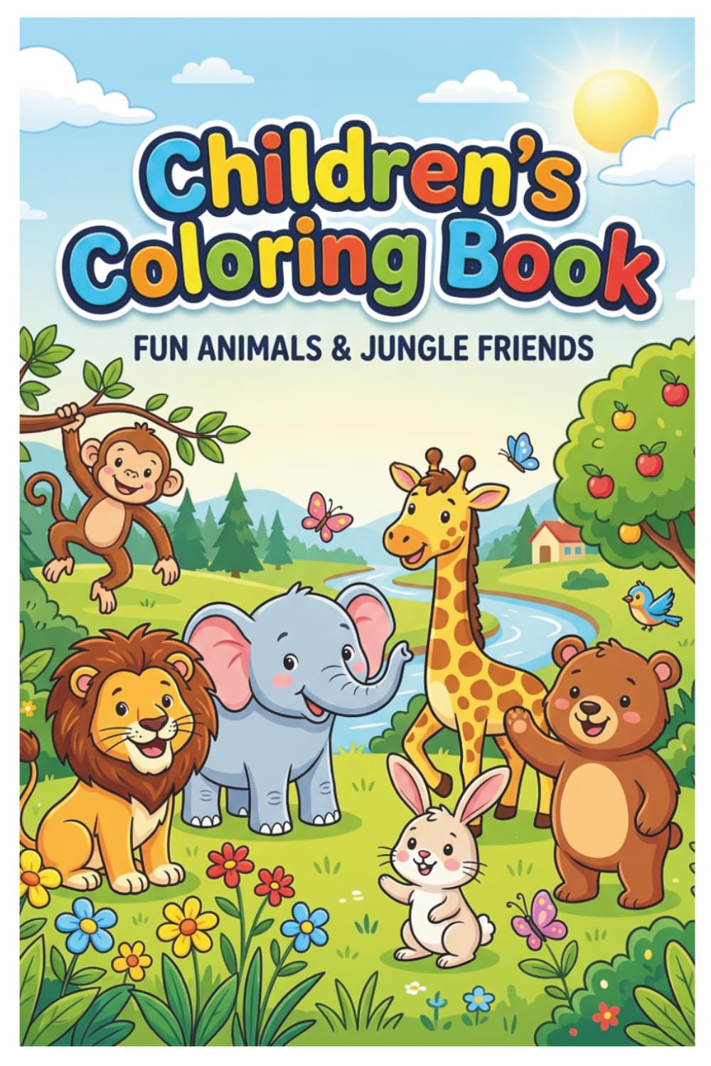 Children's Coloring Book: Fun Animals & Jungle Friends: Cute and Easy Activity Pages for Kids Ages 2-8