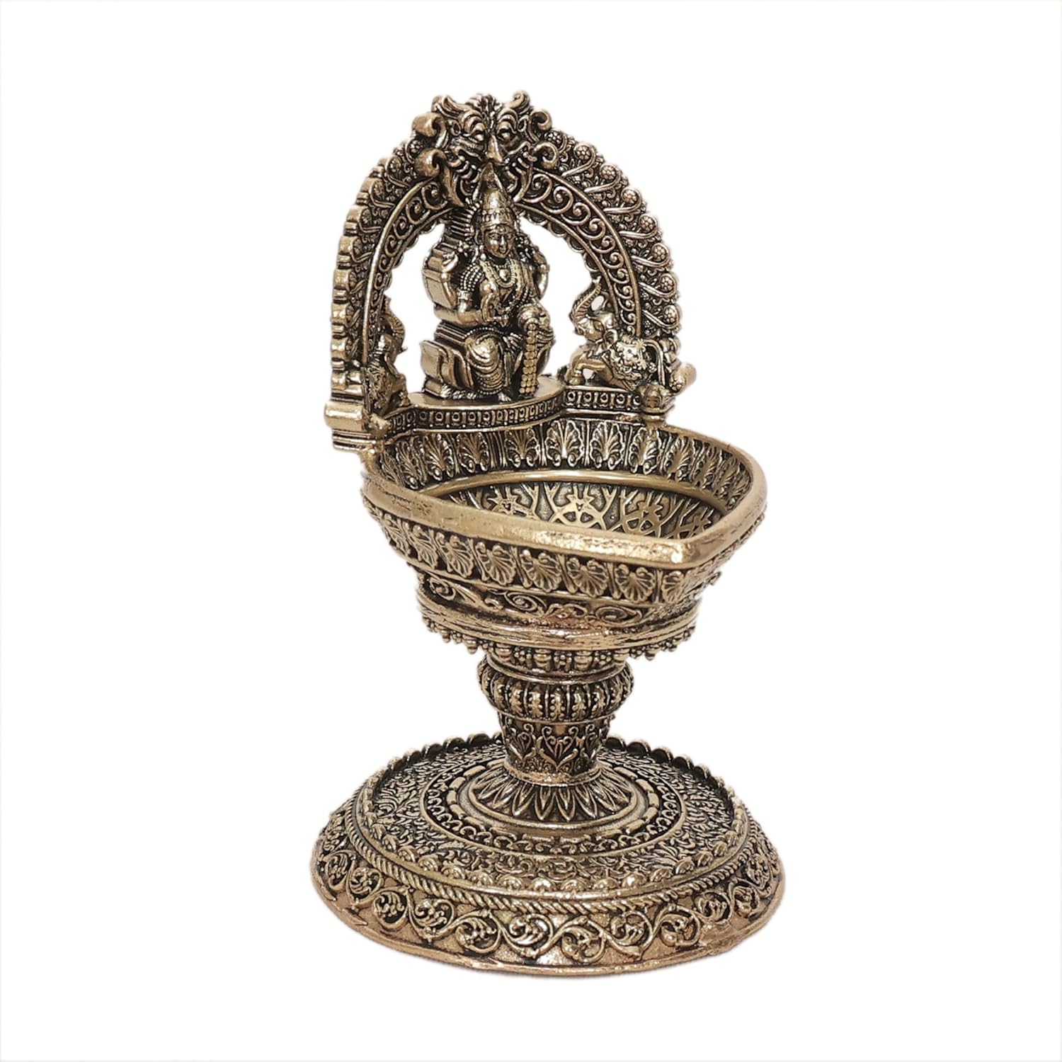Handcrafted Brass Lakshmi Diya 4.2 Inch – Goddess Lakshmi Oil Lamp | Solid Brass Pooja Deepak for Home Temple & Diwali Decor | Traditional Festival Lamp | 195 Gram