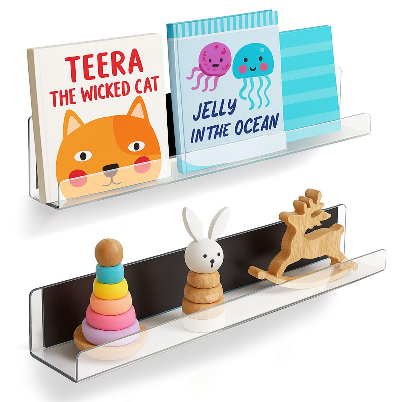 PruQuaiy 2 Pack Magnetic Book Shelf - Acrylic Reusable Display Panel for Whiteboards, Classrooms & Home, Adhesive-Free Storage with 11lb Capacity (