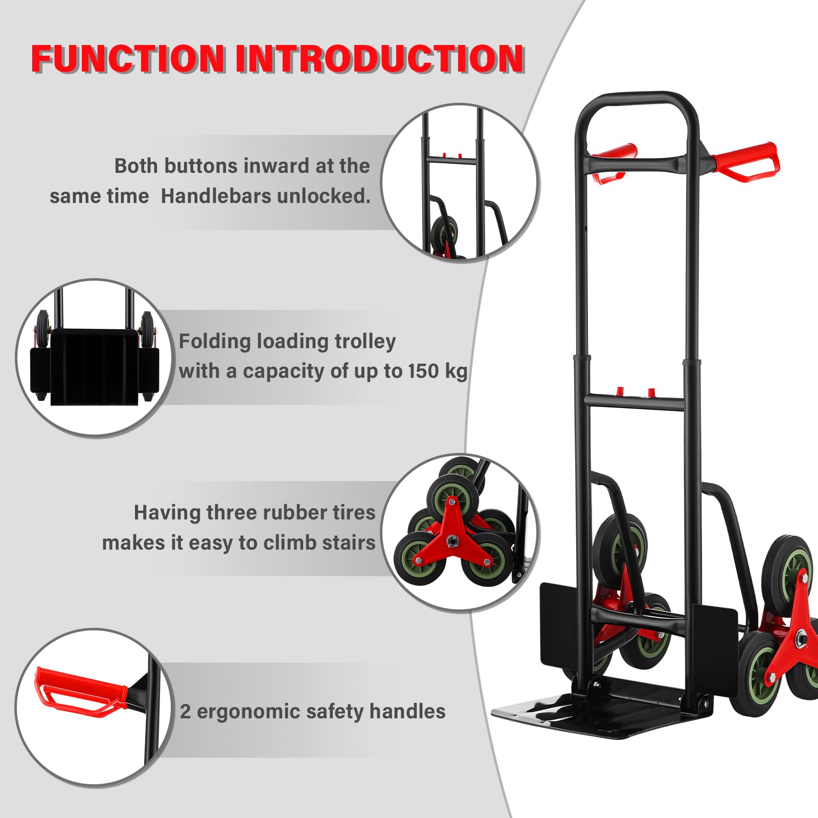 TEENO Carrello pieghevole,Carrello trasporto bagagli,Robusta struttura in metallo,Ruote scorrevoli con battistrada morbido,Altezza regolabile 80-112 cm,Capacità di carico 150 kg