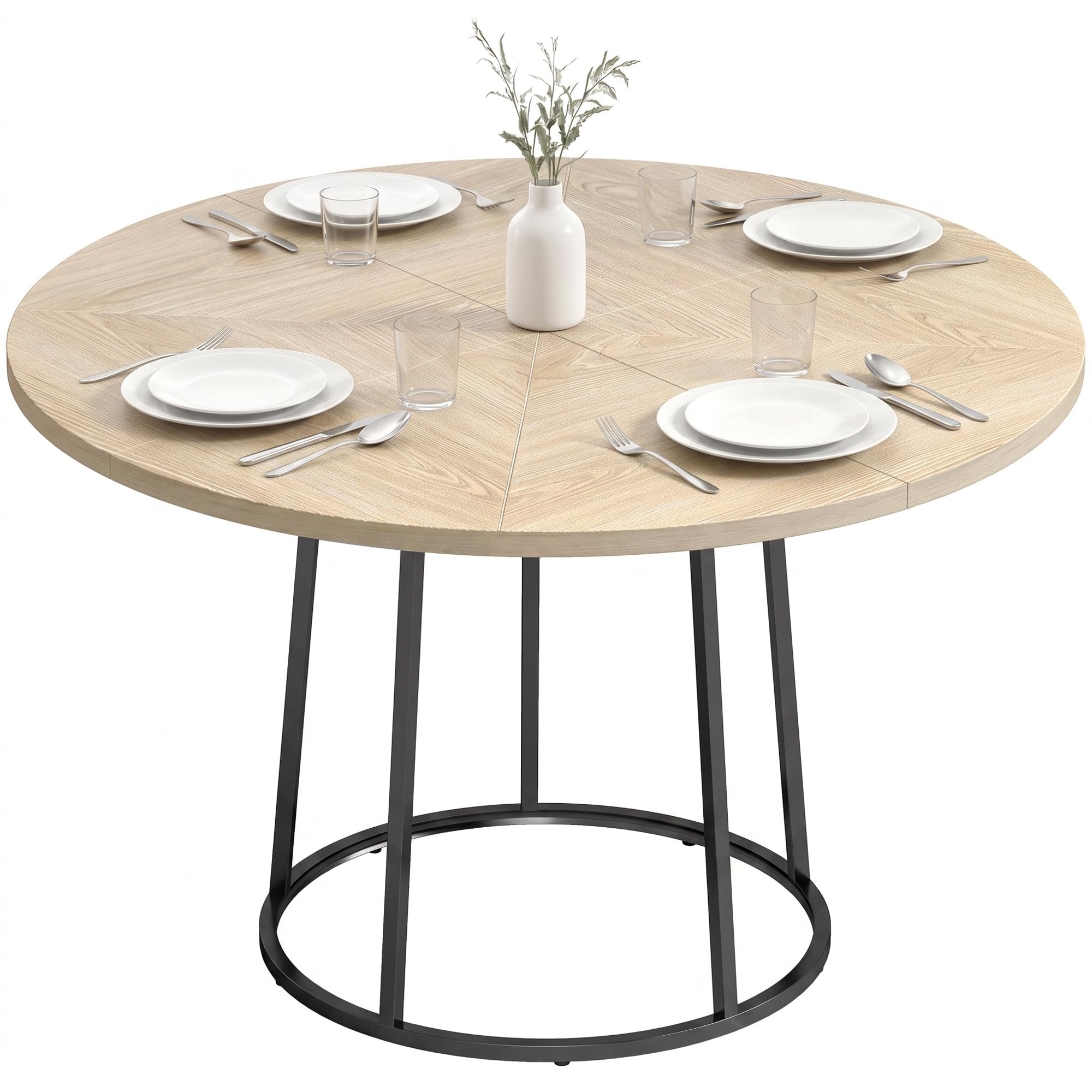 HOMCOM Mesa de Comedor Redonda para 4-6 Personas, 120 cm, Estilo Industrial Moderno, Tablero Empalmado y Base metálica cónica, Madera Natural