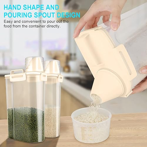 Miniatura 2 de Recipiente hermético de plástico sin BPA con boquilla vertedora y taza medidora de cereales, harina e ingredientes de cocina para almacenar arroz y