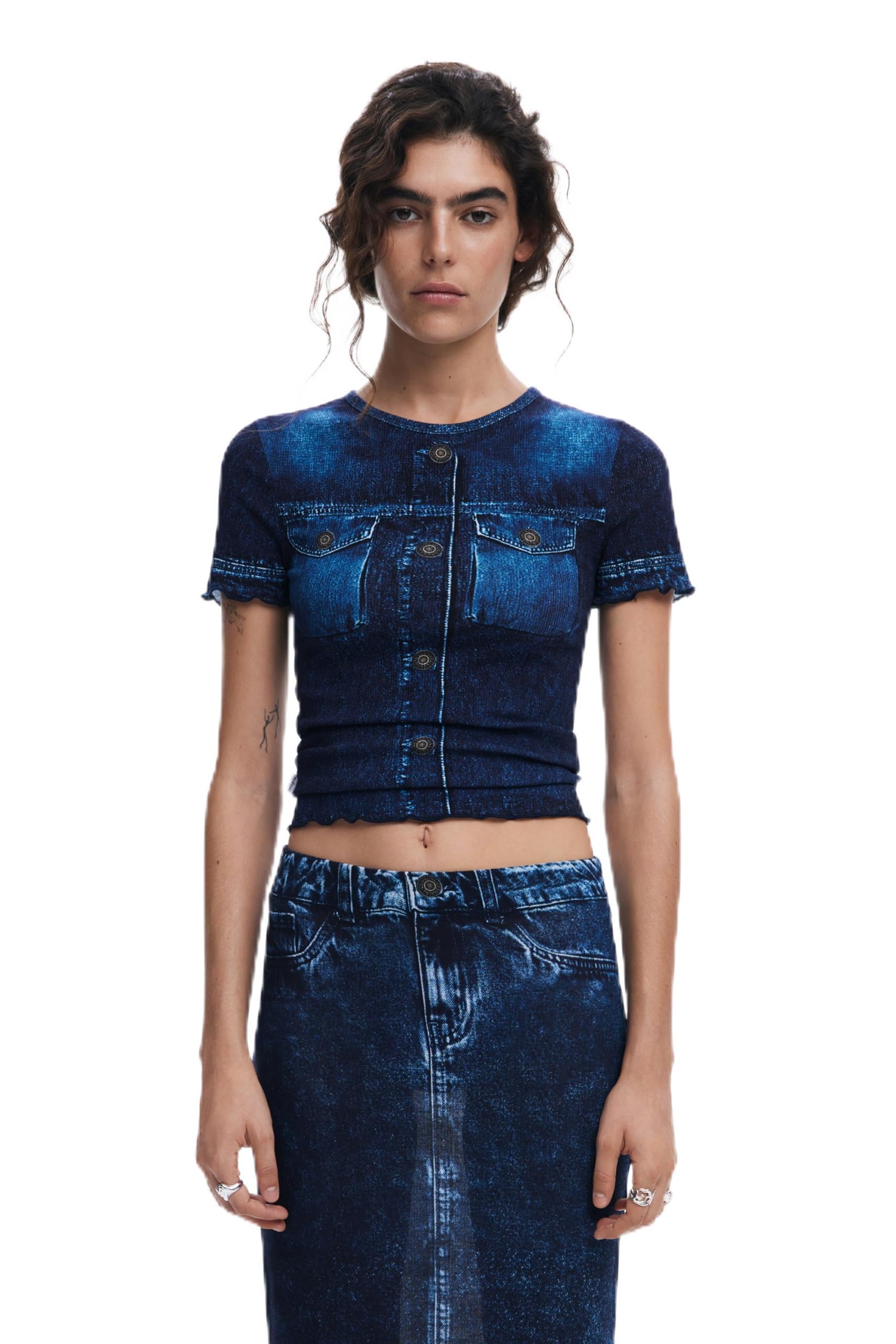 Desigual Damen 25SWTK90 T-Shirt, Blue, S