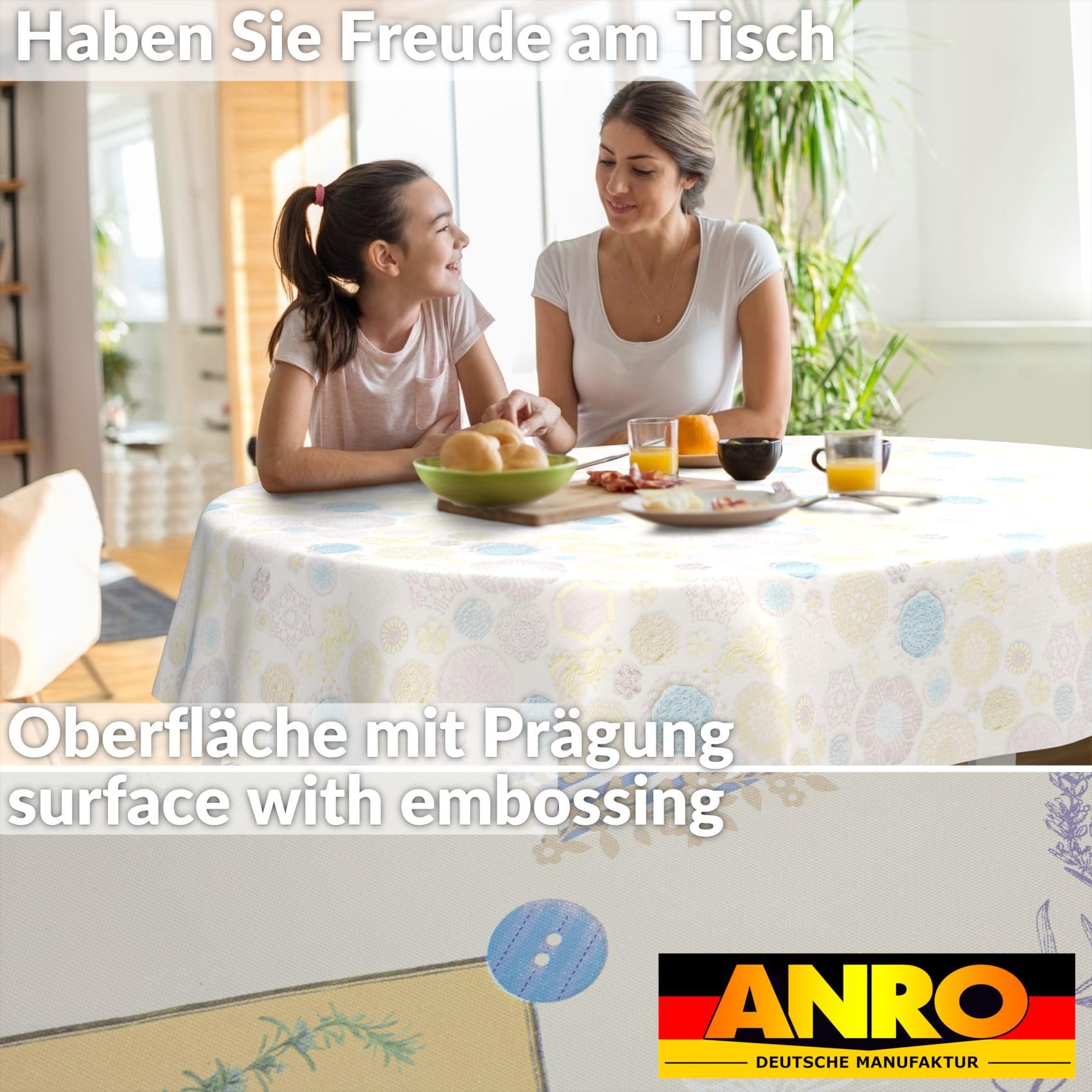 ANRO Oilcloth Tablecloth Washable Oilcloth Garden Tablecloth Outdoor Indoor Oval 220 x 140 cm Cut Edge Lace - Image 3