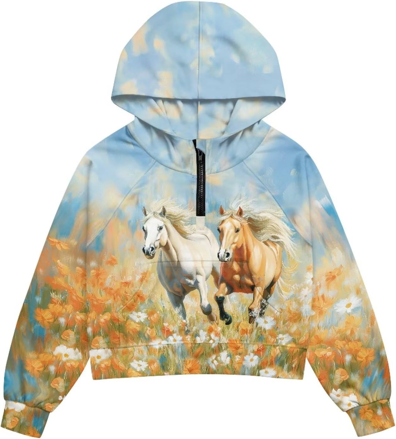 Girls' Hoodies Sweatshirts Half Zipper Pullover Crop Tops for Teen Girls Long Sleeve Sweater